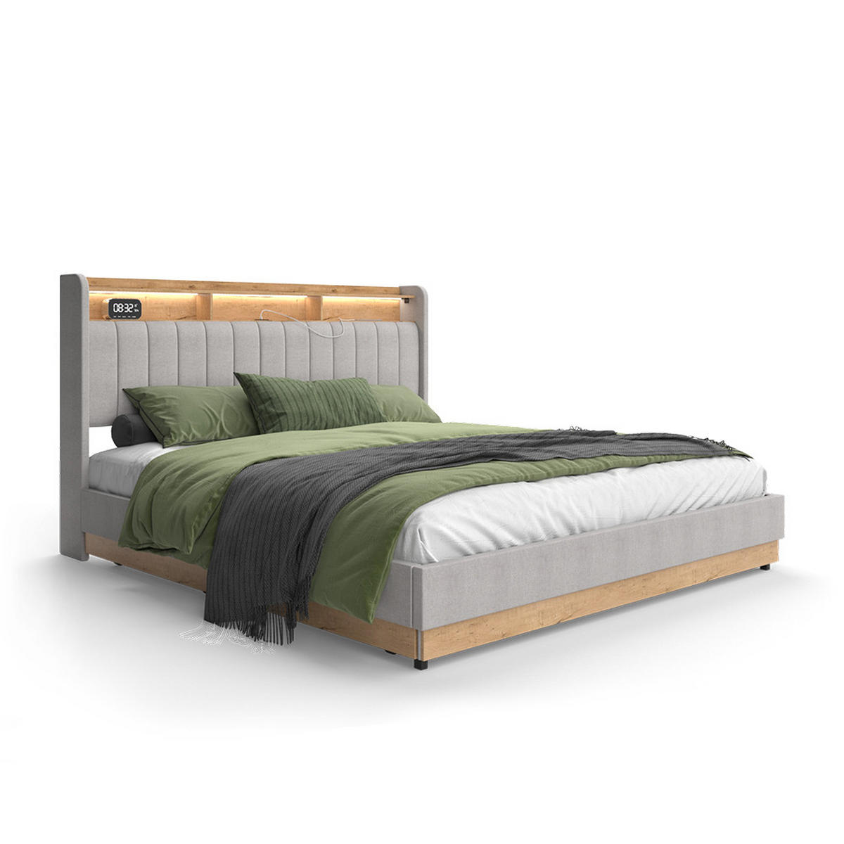 POLSTERBETT Nura Grau 180x200 cm mit 4 Schubladen - Grau, Holzwerkstoff - VitaliSpa