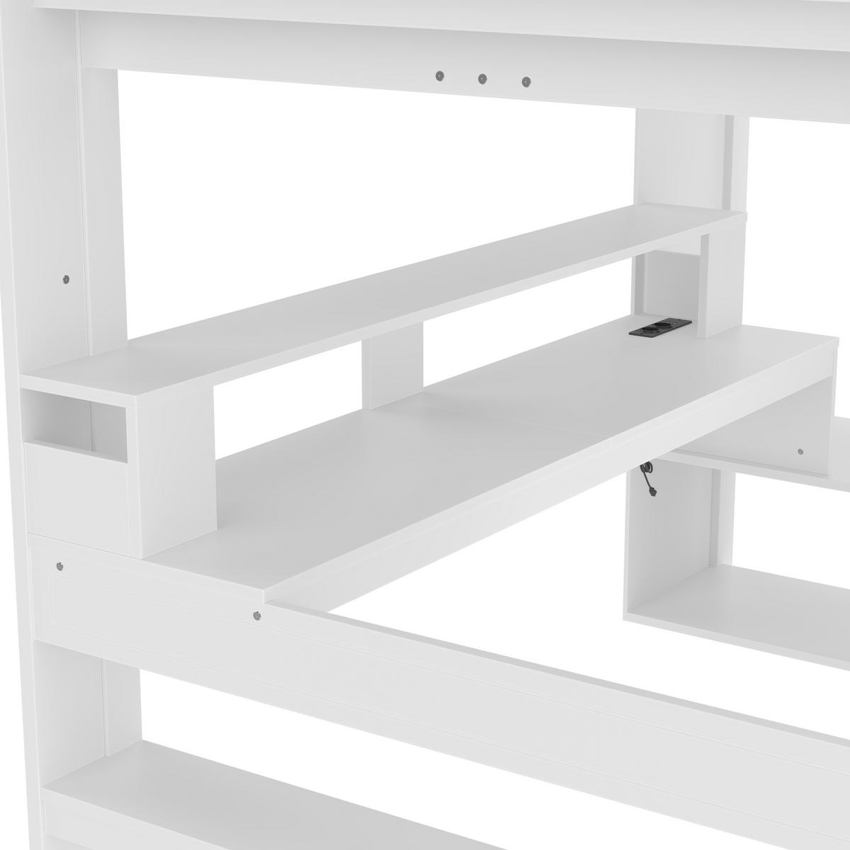 HOCHBETT 140/200 cm weiß Gaming Bett mit Schreibtisch und LED-Beleuchtung - Weiß, Holz (140/200cm) - OKWISH