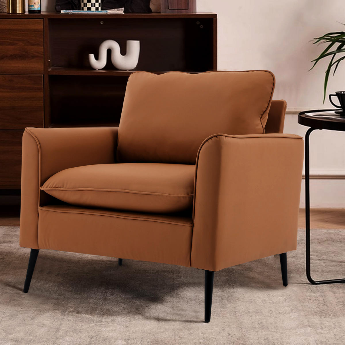 SESSEL aus Kunstleder 80x68x80 cm in Braun mit Kopf- und Lendenkissen - Braun, Textil (68/80/80cm) - Modfu