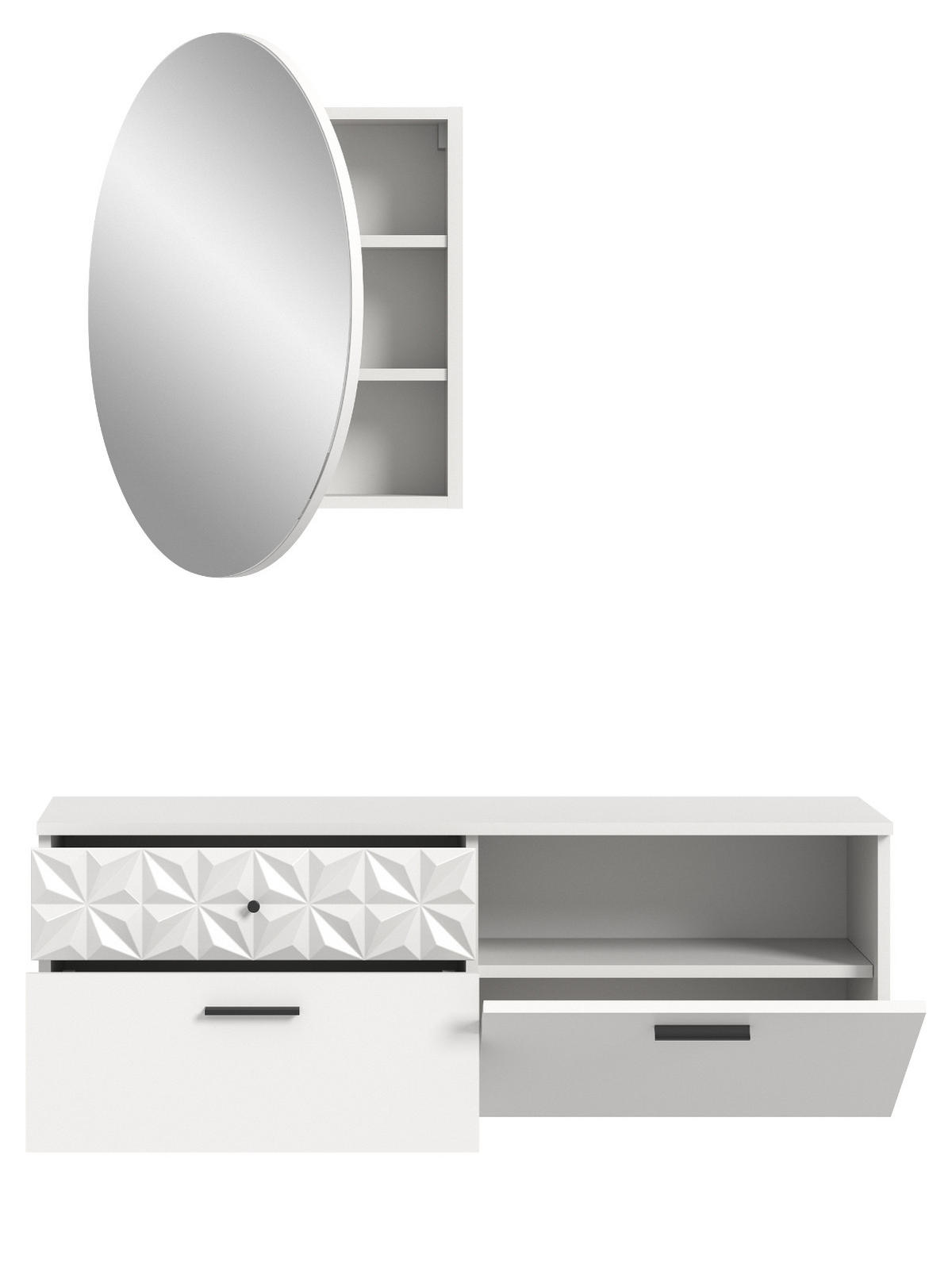 GARDEROBE Set weiß Hochglanz 110 cm, Kombination mit 3D-Struktur - Weiß Hochglanz/Schwarz, Glas/Holzwerkstoff (110/192/34cm) - Inn.Furn