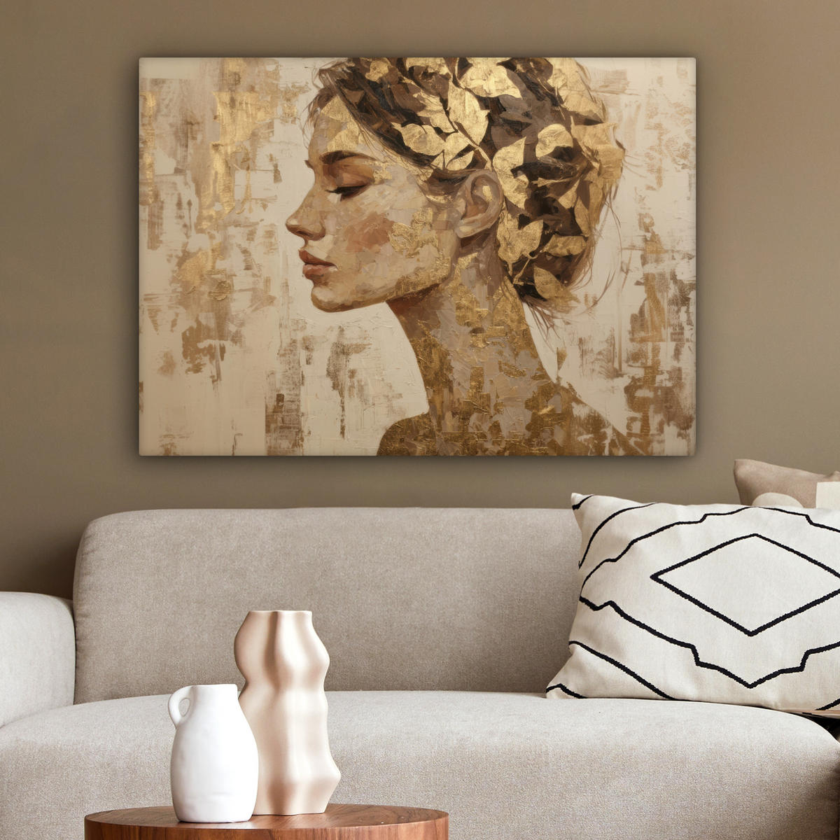 LEINWANDBILD Frau - Gold - Abstrakt - Textur Wandbilder 80x60 cm - Goldfarben, Textil (80/60cm) - MuchoWow