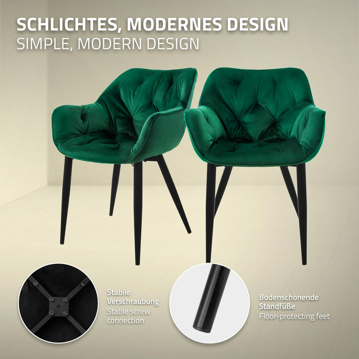 JÍDELNÍ ŽIDLE, sada 2 ks, tmavě zelený samet - černá/tmavě zelená, kov (67/83/59cm) - ML-DESIGN