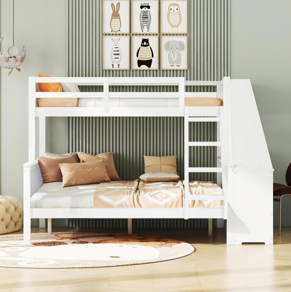 ETAGENBETT aus Kiefernmassivholz und MDF 90x200 cm + 140x200 cm Weiß mit Schreibtisch und Schubladen - Weiß, Holzwerkstoff (90/200cm) - IVMEU