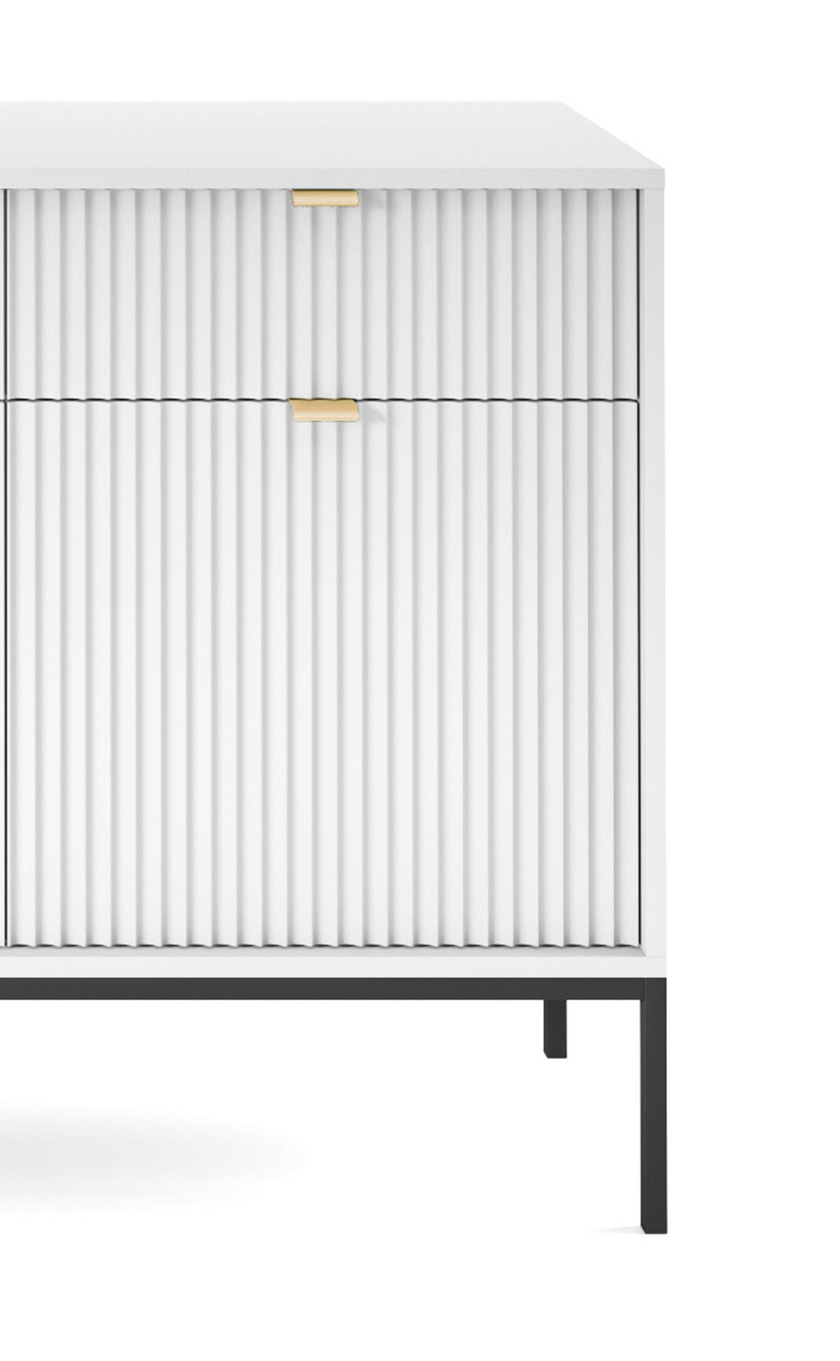 KOMMODE NOVA - KSZ154, Geriffelte Fronten, goldene Griffe 154x39x83 cm Weiß - Schwarz/Weiß, Holzwerkstoff/Kunststoff (154/83/39cm) - DomoHome