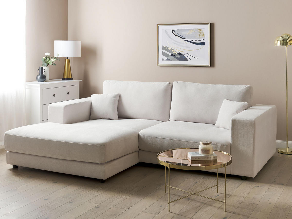 3-SITZER-ECKSOFA cremeweiß linksseitig Lofoten - Schwarz/Weiß, Textil (250/190cm) - Beliani