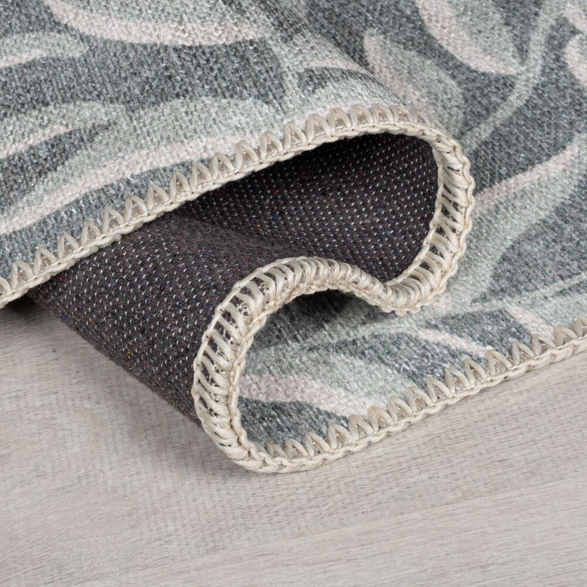 TEPPICH maschinenwaschbar Floral-Design, recycelt CLYDE, Grau-Grün 60x230 cm - Grau, Textil (60/230cm) - KADIMA DESIGN