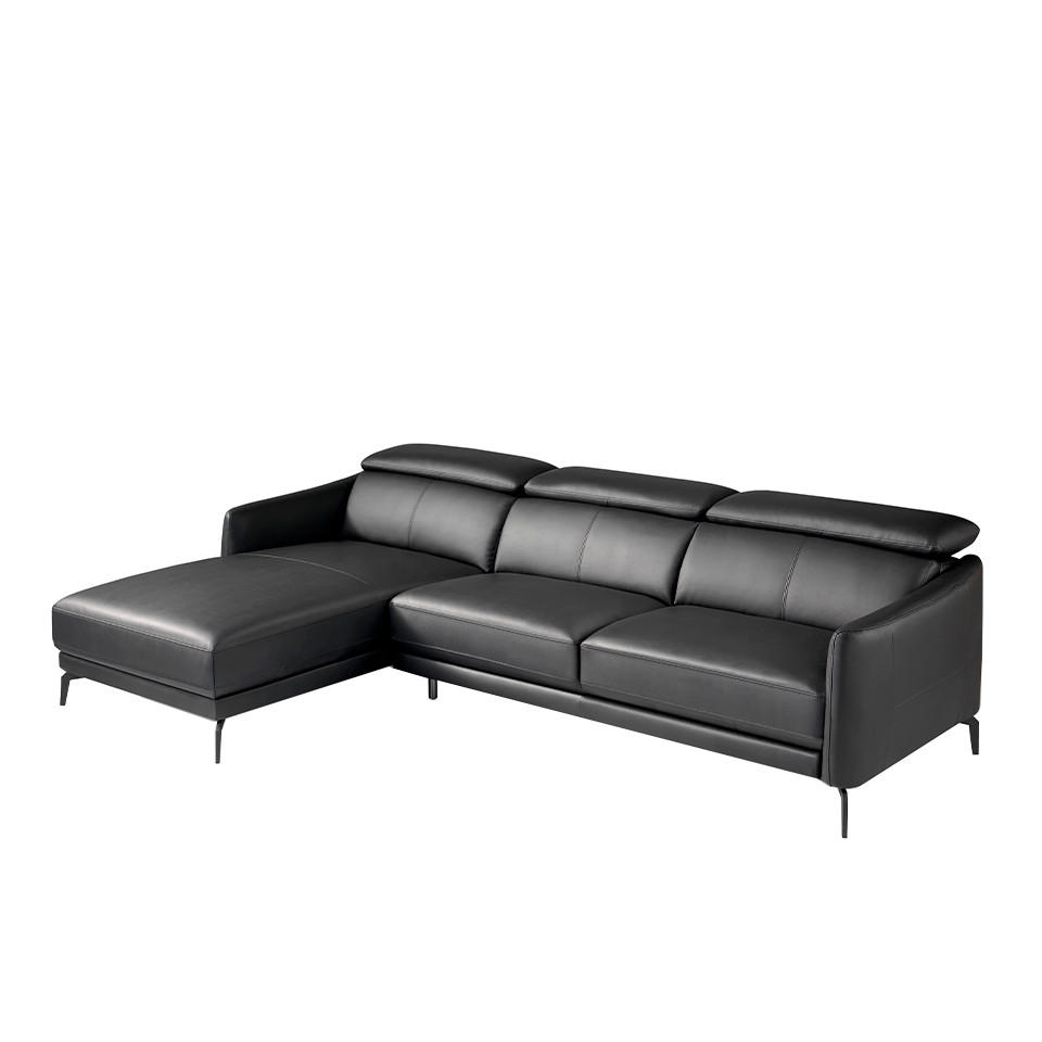 ECKSOFA Linkes Chaiselongue-Sofa aus schwarzem Leder 283/174/94 cm - Schwarz, Leder (283/174cm) - ANGEL CERDA