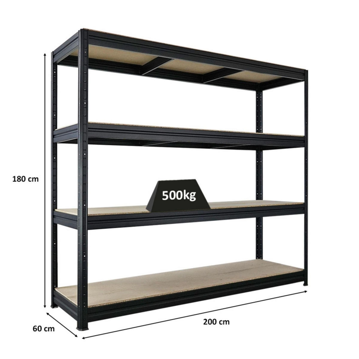 SCHWERLASTREGAL Dino 180x200x60cm Spanplatten-Ebenen Schwarz - Schwarz, Metall (200/180/60cm) - PROREGAL