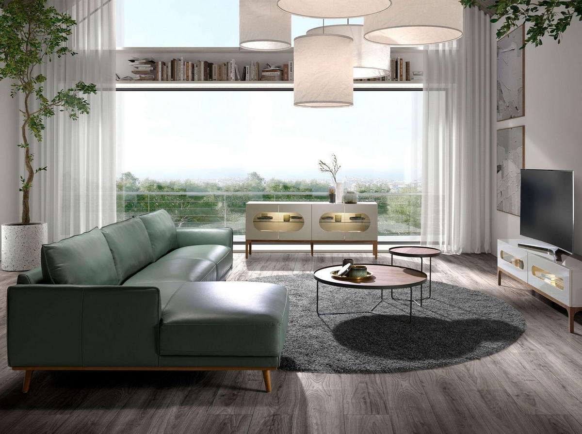 ECKSOFA Linkes Chaiselongue-Sofa aus grünem Leder 295/160/90 cm - Grün/Honig, Leder (295/160cm) - ANGEL CERDA