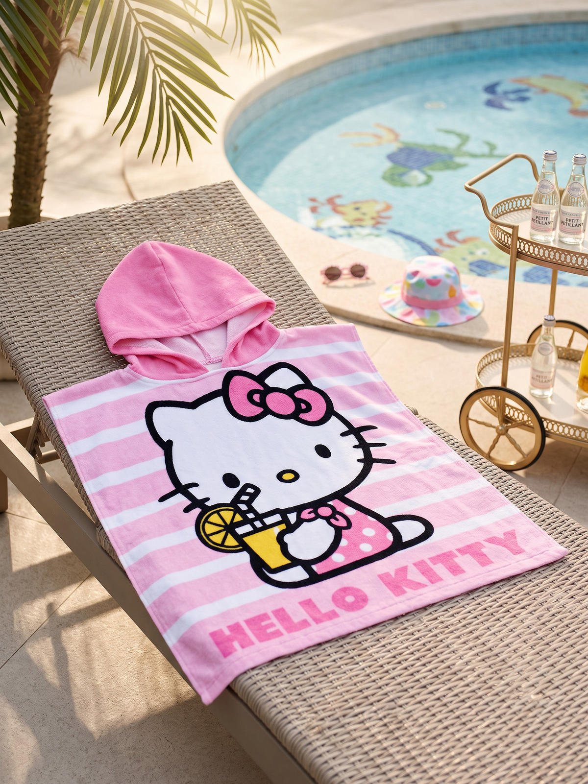 BADEPONCHO Hello Kitty Gestreift Rosa 50 x 100 cm - Rosa, Textil (Einheitsgrößenull) - Hello Kitty