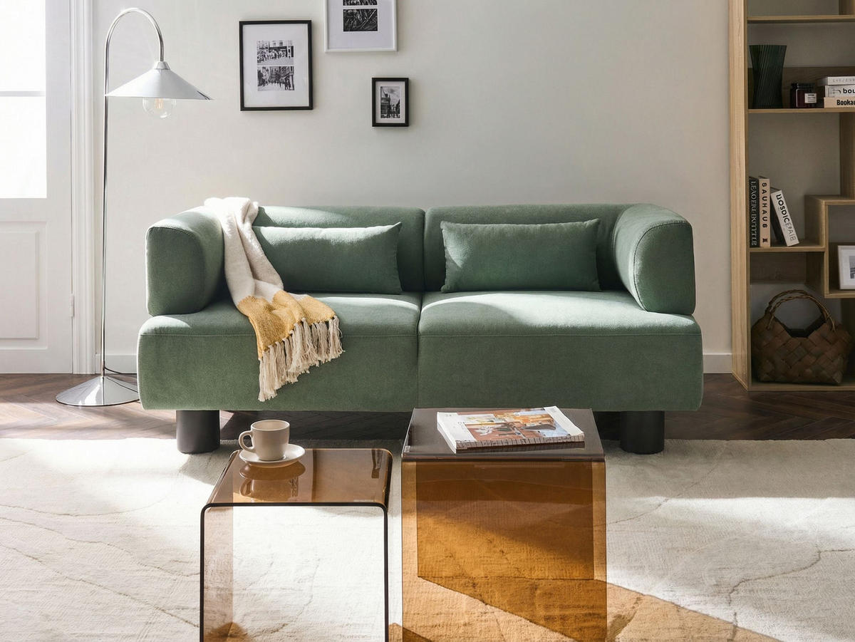 2-SITZER-SOFA Hellgrün Movik - Dunkelbraun, Textil (183/74/90cm) - Beliani