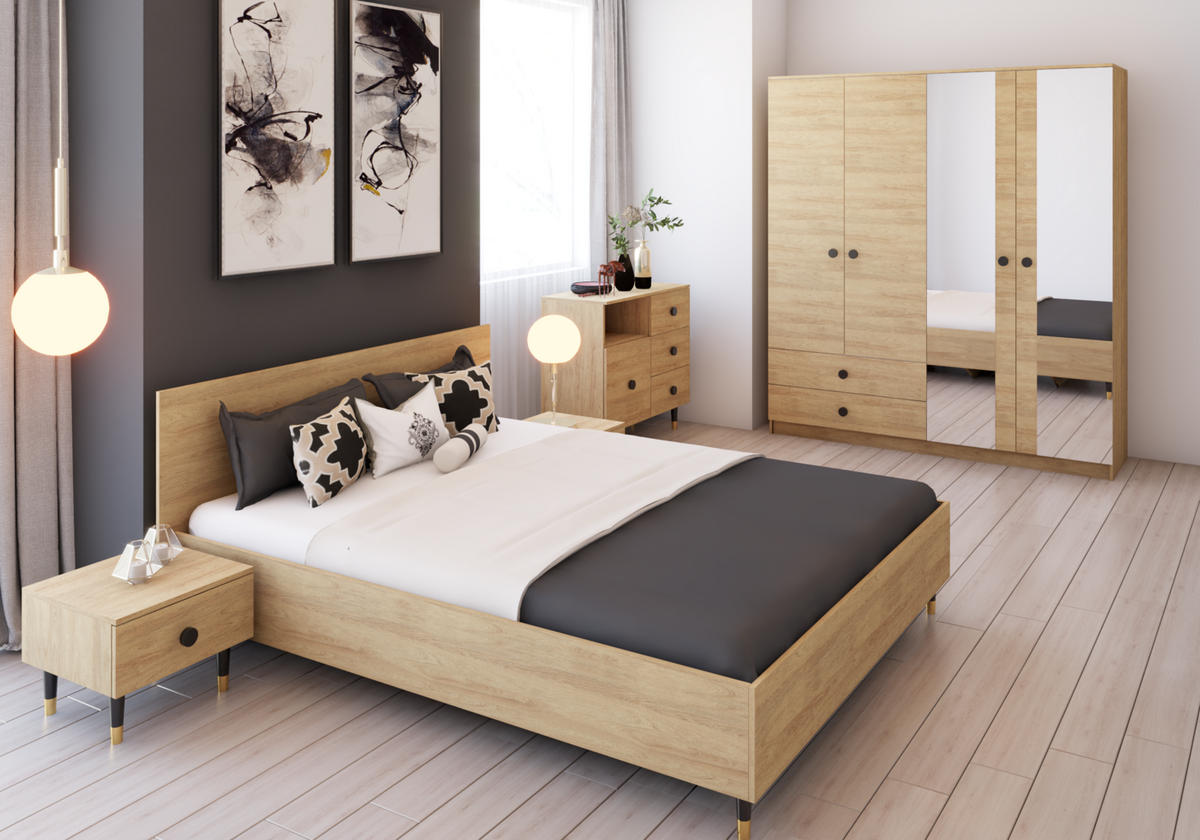 DOPPELBETT 169/90/207 cm LUX 31 ohne Matratze 160x200 cm Hickory Eiche, Hickory Eiche - Sonoma Eiche, Holz - imoebel24