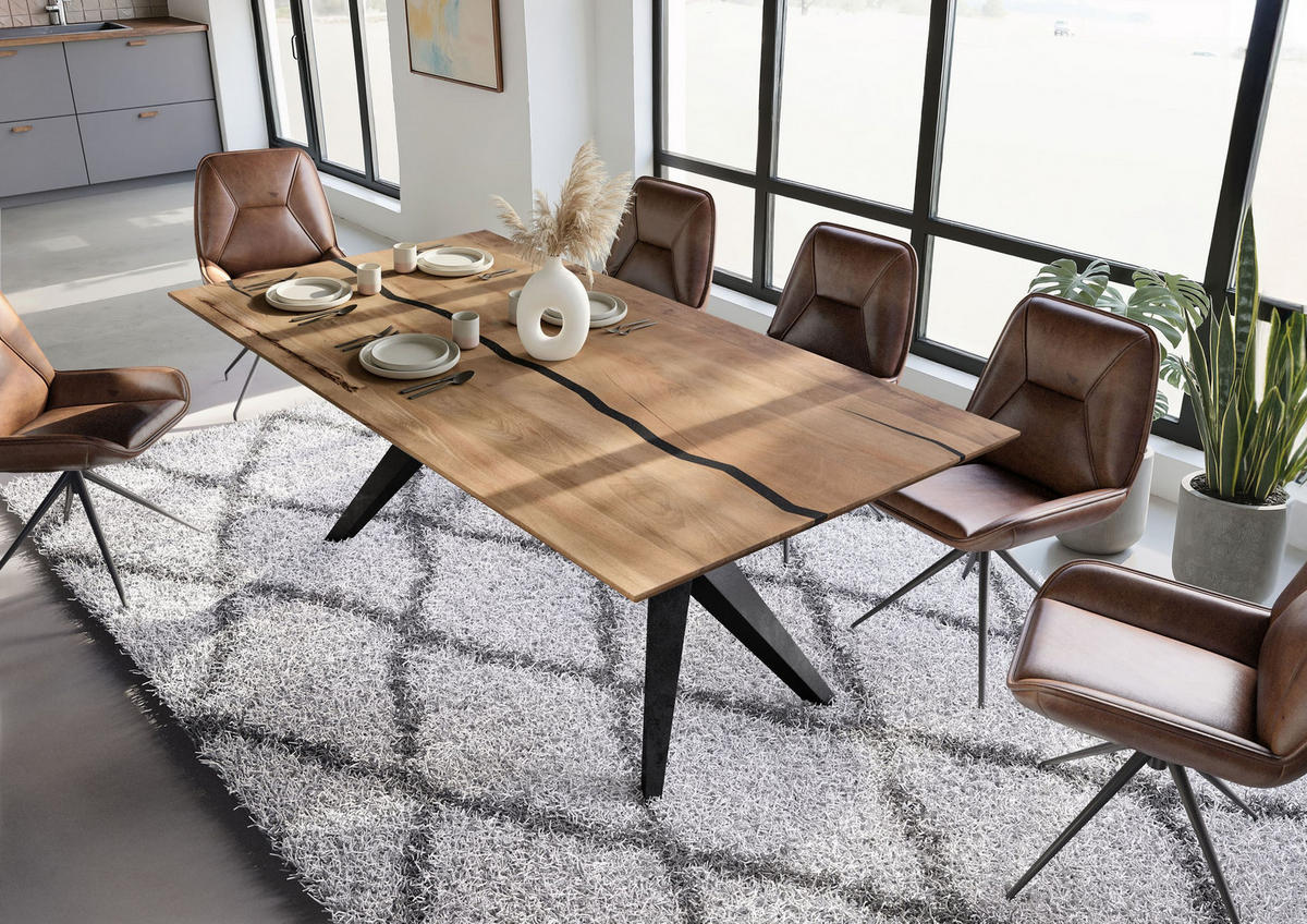 ESSTISCH Mango 200x100x76 natur lackiert / Epoxid schwarz, Sterngestell anthrazit matt EPOXY - Naturfarben, Holz (200/100/76cm) - Massivmoebel24