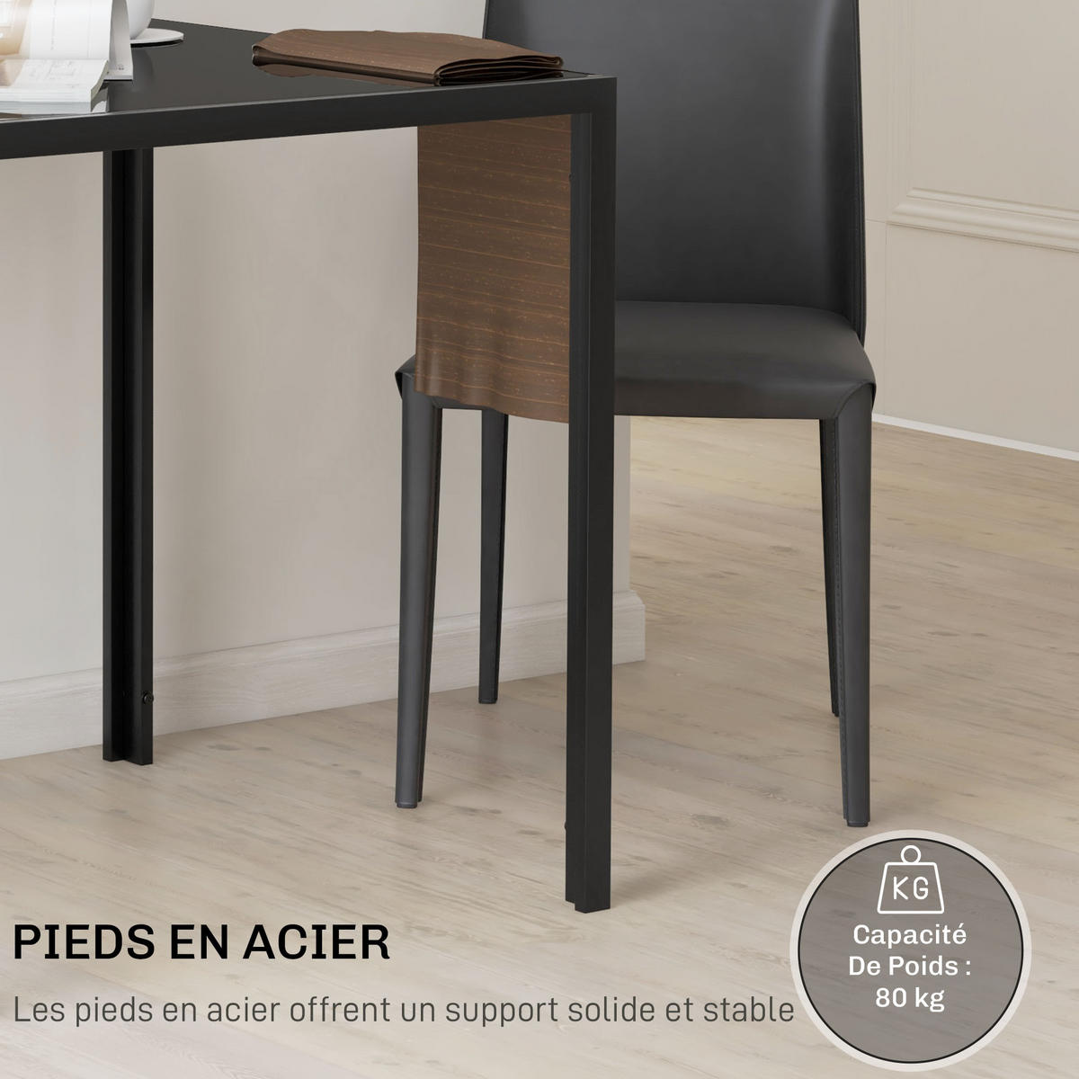 ESSTISCH DE-16520 4 Personen, gehärtete Glasplatte Schwarz - Schwarz, Glas (75/75/75cm) - ComfortXL