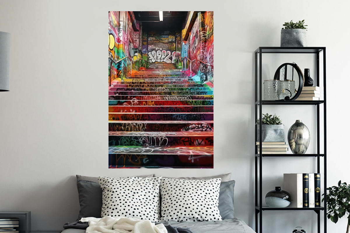 WANDTATTOO Treppe - Graffiti - Farben - Kunst 80x120 cm - Multicolor, Kunststoff (80/120/0.1cm) - MuchoWow