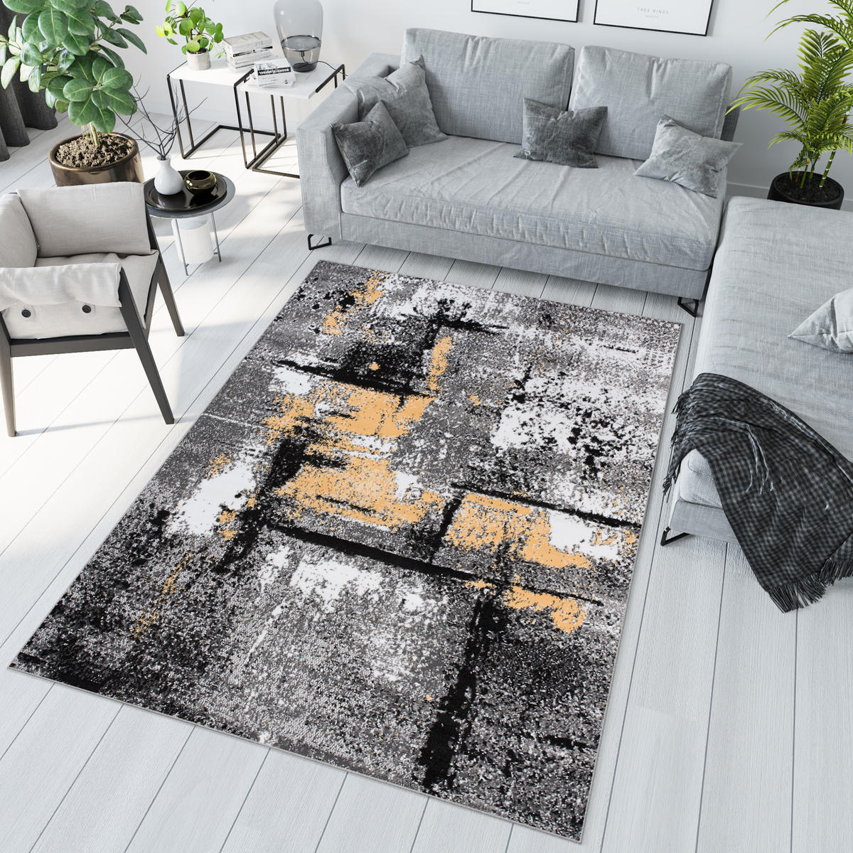 TEPPICH MAYA Gelb Meliert Streifen Splash 140/200 cm - Gelb, Textil (140/200cm) - Tapiso
