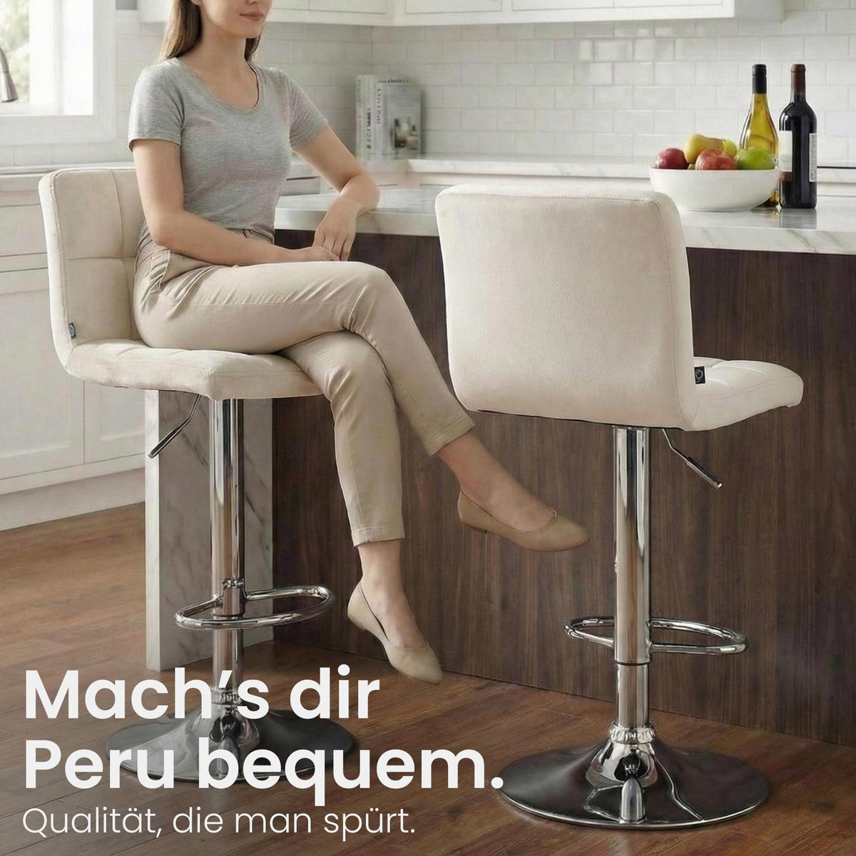 BARHOCKER Samt Creme - Chromfarben/Creme, Textil/Metall (46/94/47cm) - CLP