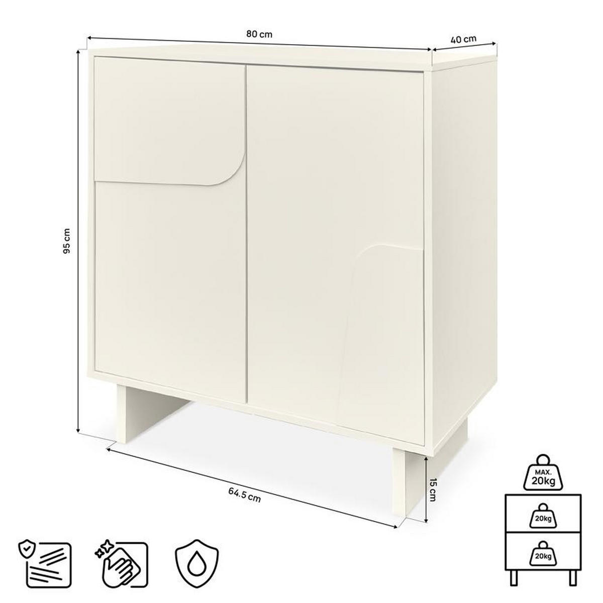 SIDEBOARD FLORA beige, 80 cm, 2 Türen, Melaminbeschichtung - Beige, Holzwerkstoff/Metall (80/95/40cm) - Sicaan