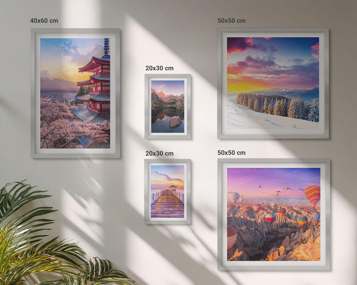 BILDER SET 5er Set - 50x50 cm & 20x30 cm & 40x60 cm Silberner Rahmen - Romantische Himmelslandschaften - Silberfarben, Kunststoff (40/60cm) - TULUP