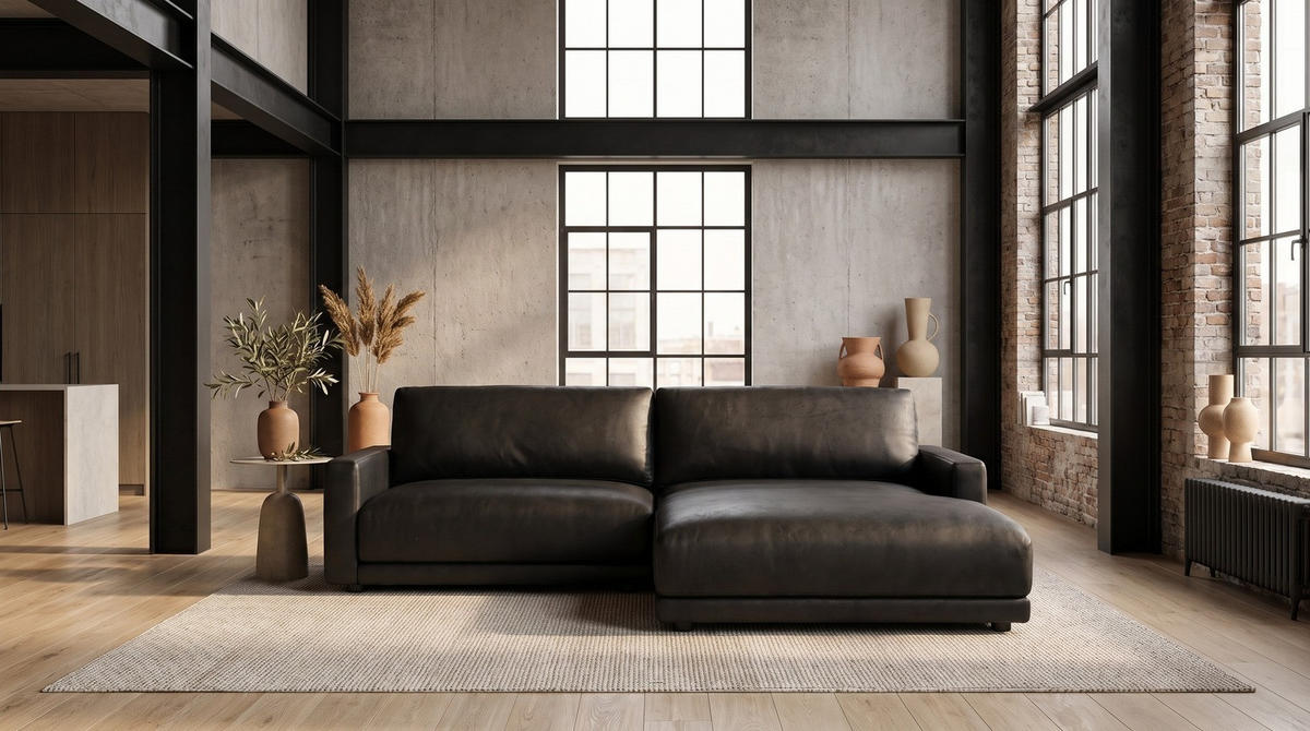 ECKSOFA MARLIN Schwarz Lederfaserstoff - Schwarz, Leder/Kunststoff (168/262cm) - KAWOLA