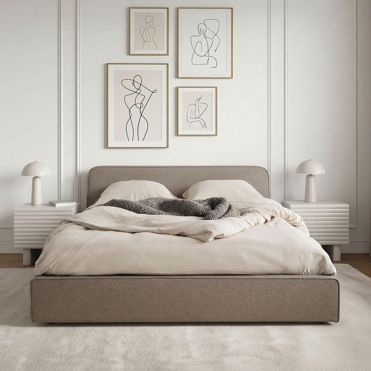 POLSTERBETT MARINI 140x200 cm greige - Greige, Textil (140/200cm) - IDIMEX