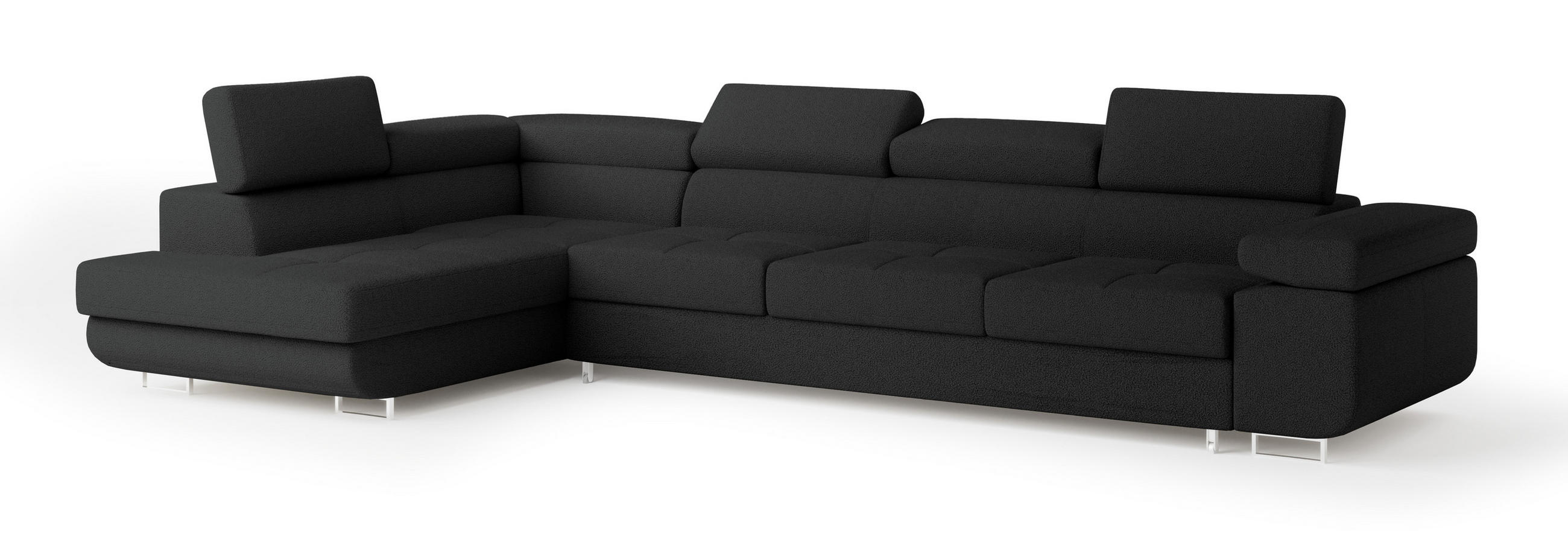 ECKSOFA VICENTE Schwarz Boucle-Stoff mit Schlaffunktion - Schwarz, Holz (346/202cm) - MASSENO