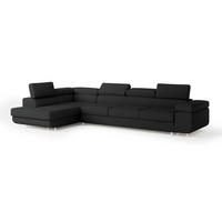 ECKSOFA VICENTE Schwarz Boucle-Stoff mit Schlaffunktion - Schwarz, Holz (346/202cm) - MASSENO