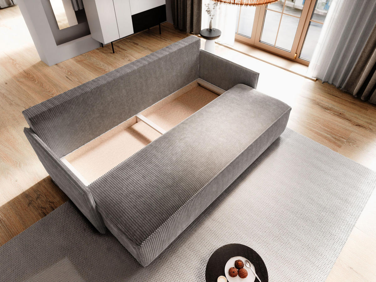 BETTSOFA MESTOR Gelb Kordstoff mit Schlaffunktion - Gelb, Textil (206/83/87cm) - MASSENO