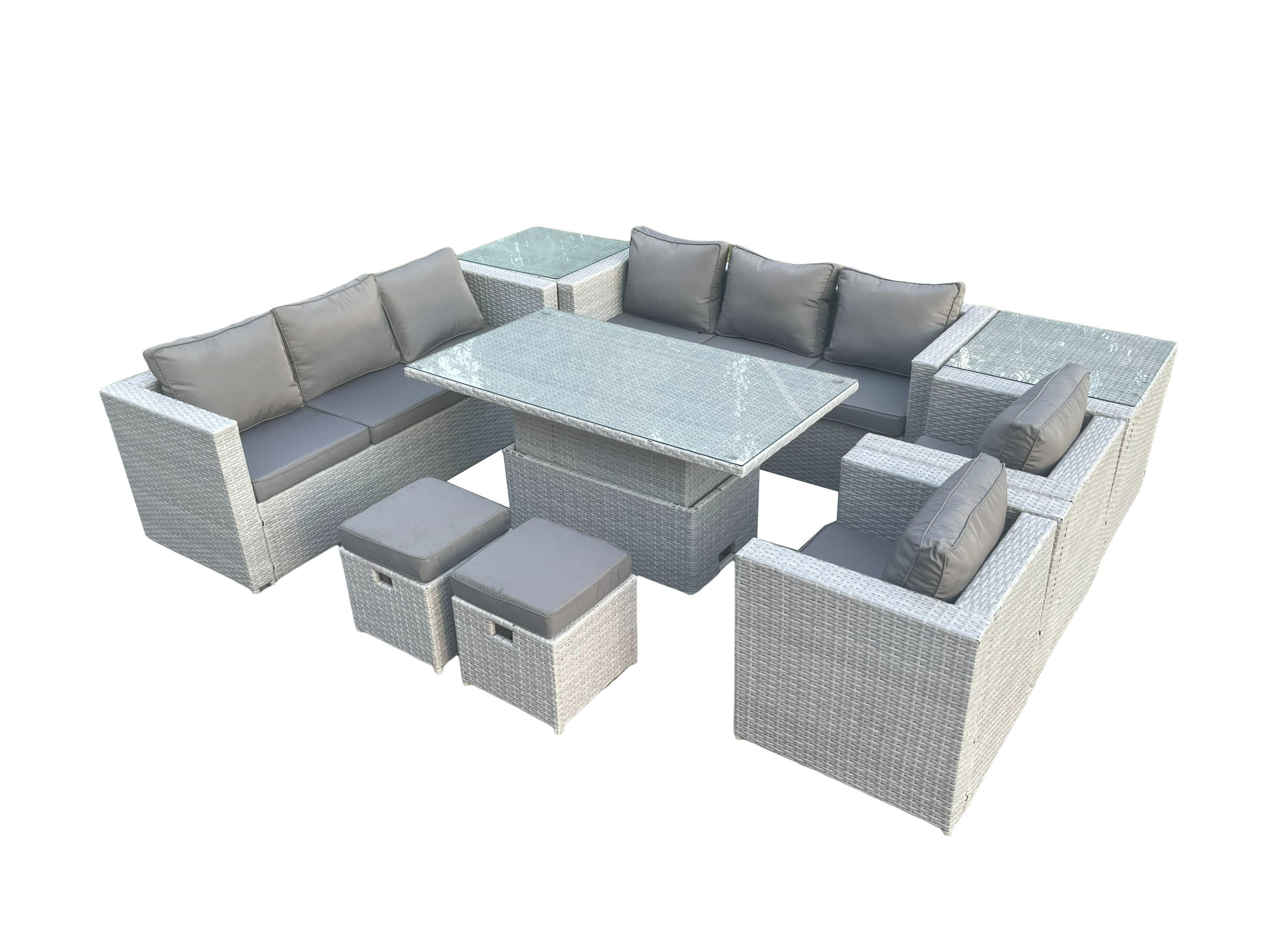 GARTENMÖBEL SET Polyrattan Helles Grau 10-Sitzer - Hellgrau, Metall - Fimous