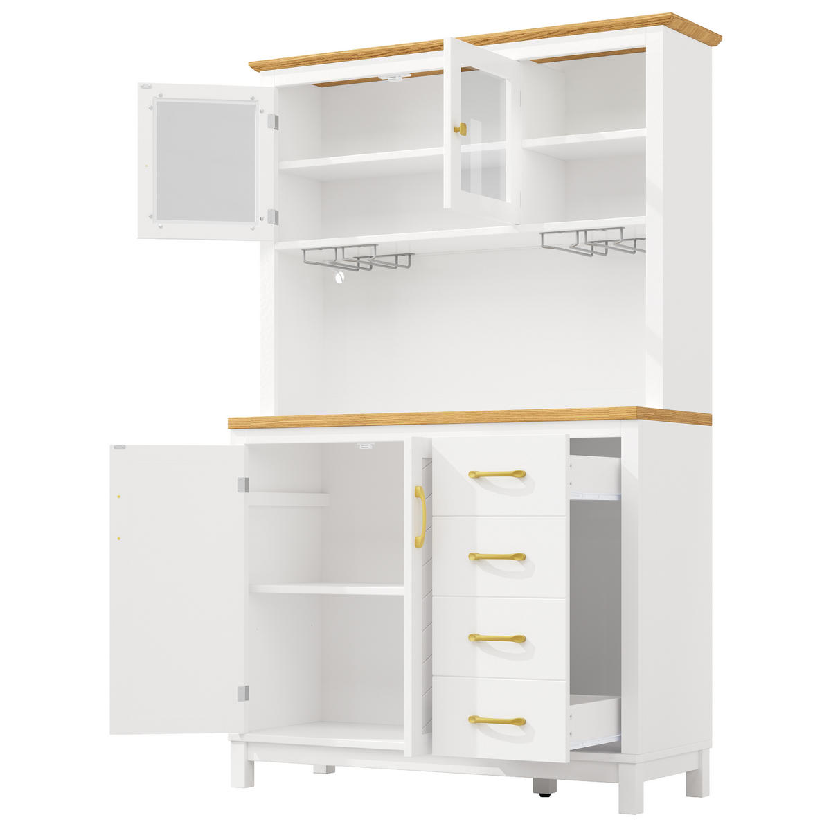 BUFFETSCHRANK landhausstil weiß 180 cm hoch mit app-led & gläserhalter - Weiß, Holzwerkstoff (105.5/180/40cm) - Urban Meuble