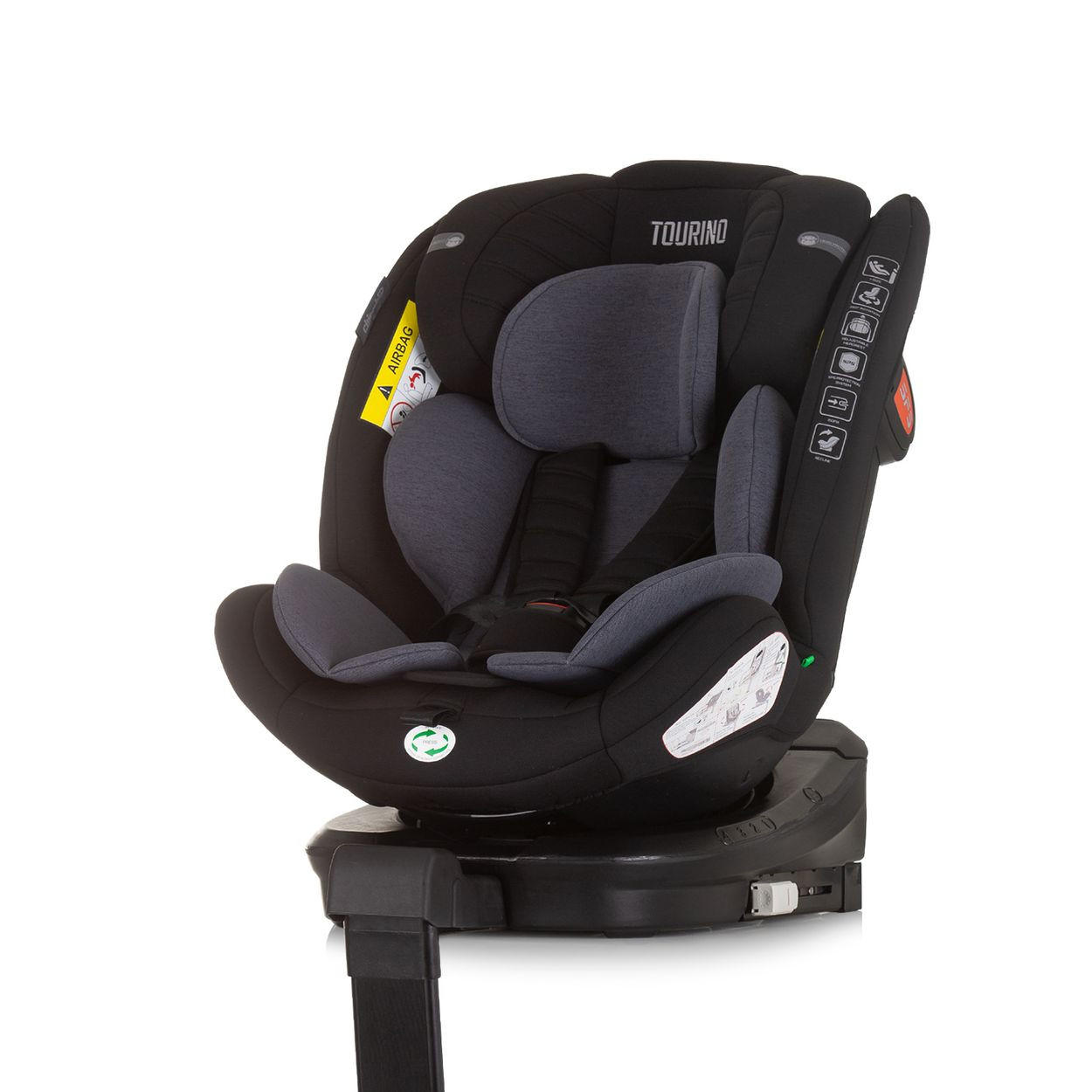 KINDERSITZ Tourino i-Size (40-150cm) schwarz/grau Isofix, höhenverstellbar, Stützbein, drehbar - Schwarz, Kunststoff (46/78/49cm) - Chipolino