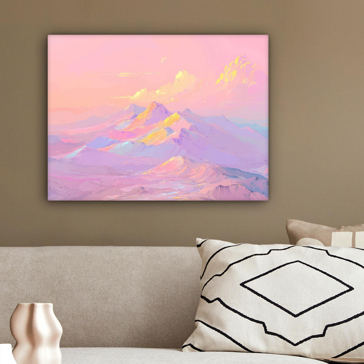 LEINWANDBILD Berggipfel - Wolken - Verträumt Wandbild 40x30 cm - Hellrosa, Textil (40/30cm) - MuchoWow