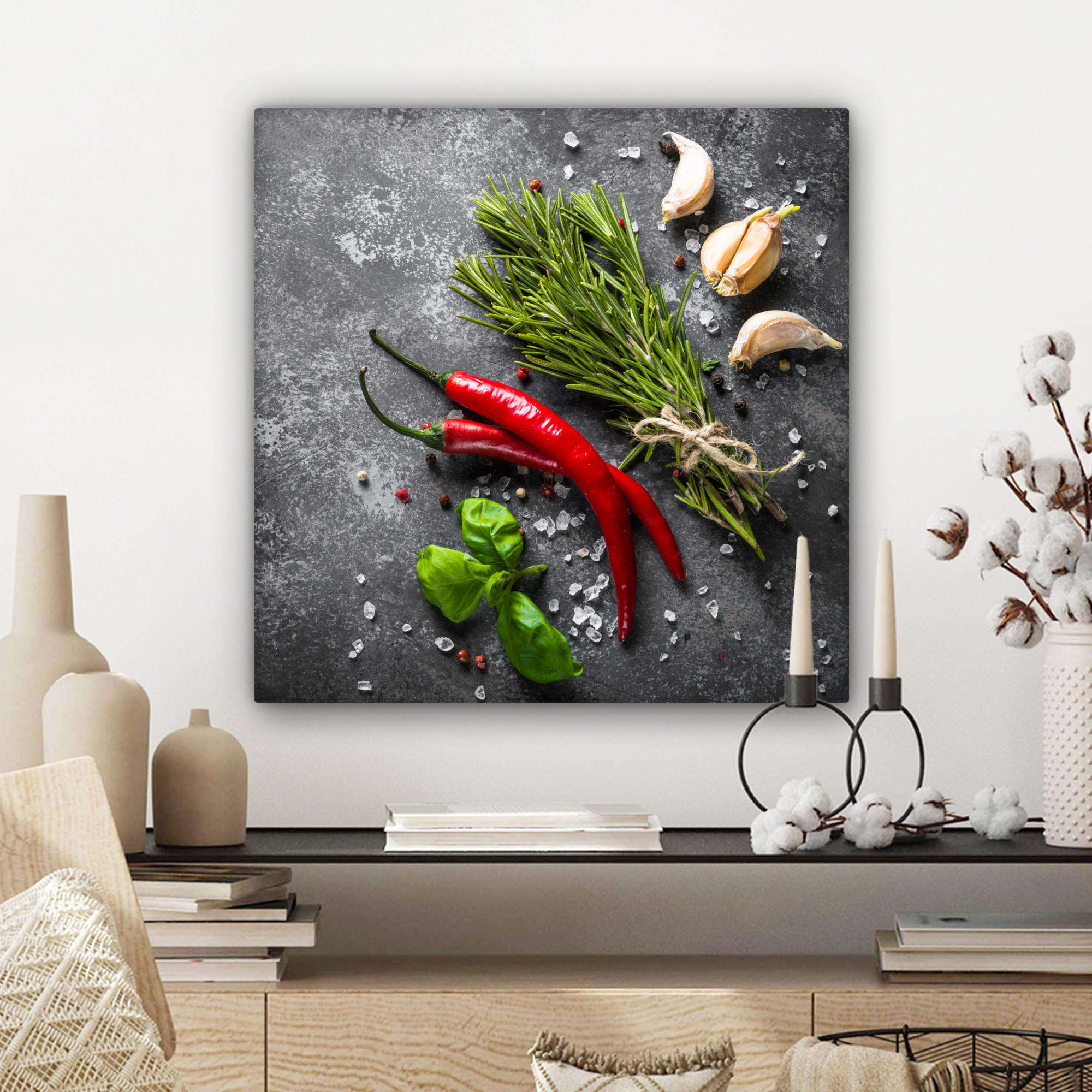 LEINWANDBILD Pfeffer - Kräuter - Gewürze - Beton 50x50 cm - Dunkelgrau, Textil (50/50cm) - MuchoWow
