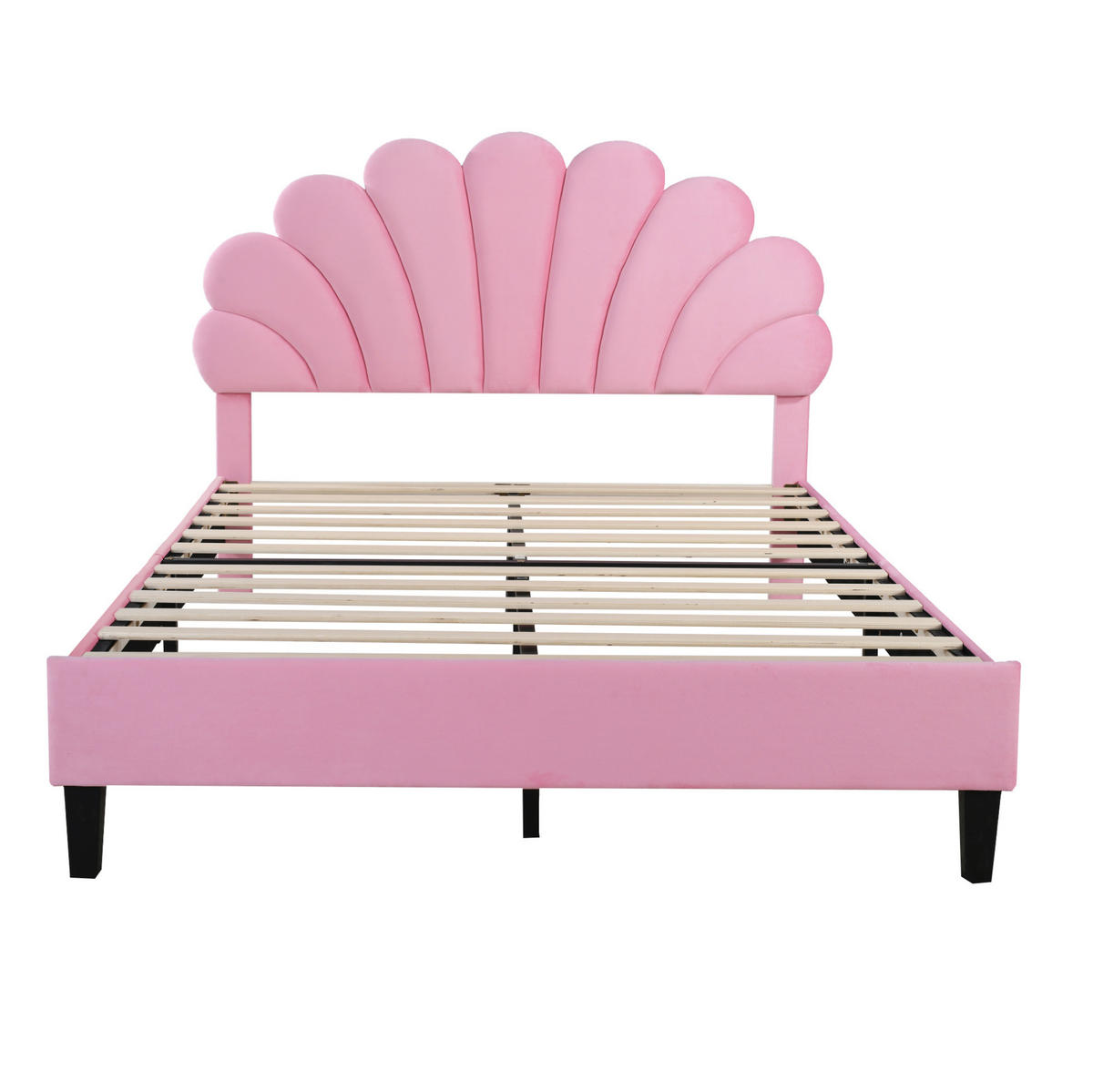 POLSTERBETT 140/200 cm Pink mit Blumen-Kopfteil aus Samt inkl Lattenrost - Rosa, Textil (140/200cm) - OKWISH