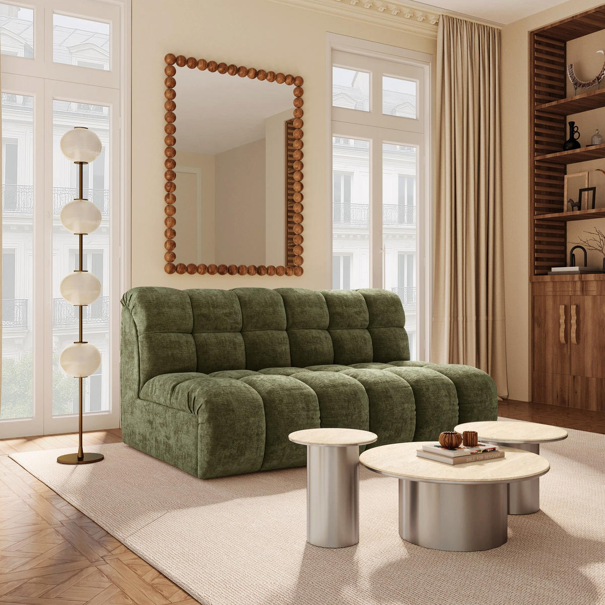 SOFA SEVEN Geprägter Samt Vintage-Grün 162cm - Dunkelgrün/Grün, Textil (162/77/98cm) - Premium Interiors