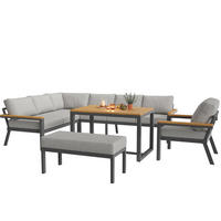 GARTENSET L-Form 8 Personen Grau Mit Holztisch & Sessel - Grau, Metall - FLIEKS