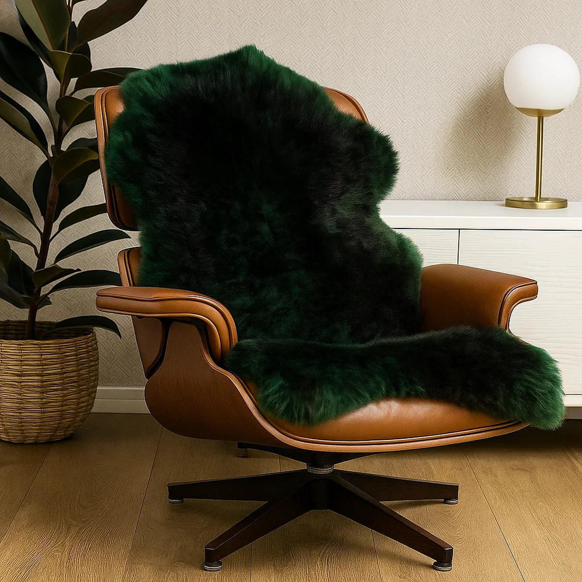 SCHAFFELL Ganzes Lammfell Langhaarig Smaragdgrün/Schwarz, ca. 130 cm - Smaragdgrün/Schwarz, Fell (65/130cm) - Provellus