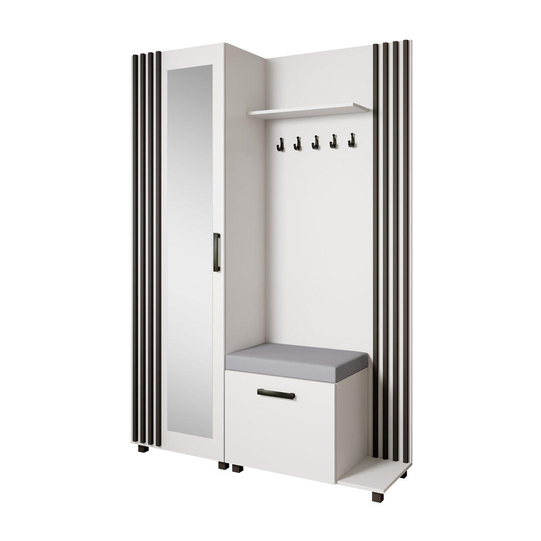 GARDEROBENSCHRANK Livia mit Aufhängern und Spiegel, Weiß, rechts - Schwarz/Weiß, Holzwerkstoff (137/207/42cm) - Beautysofa