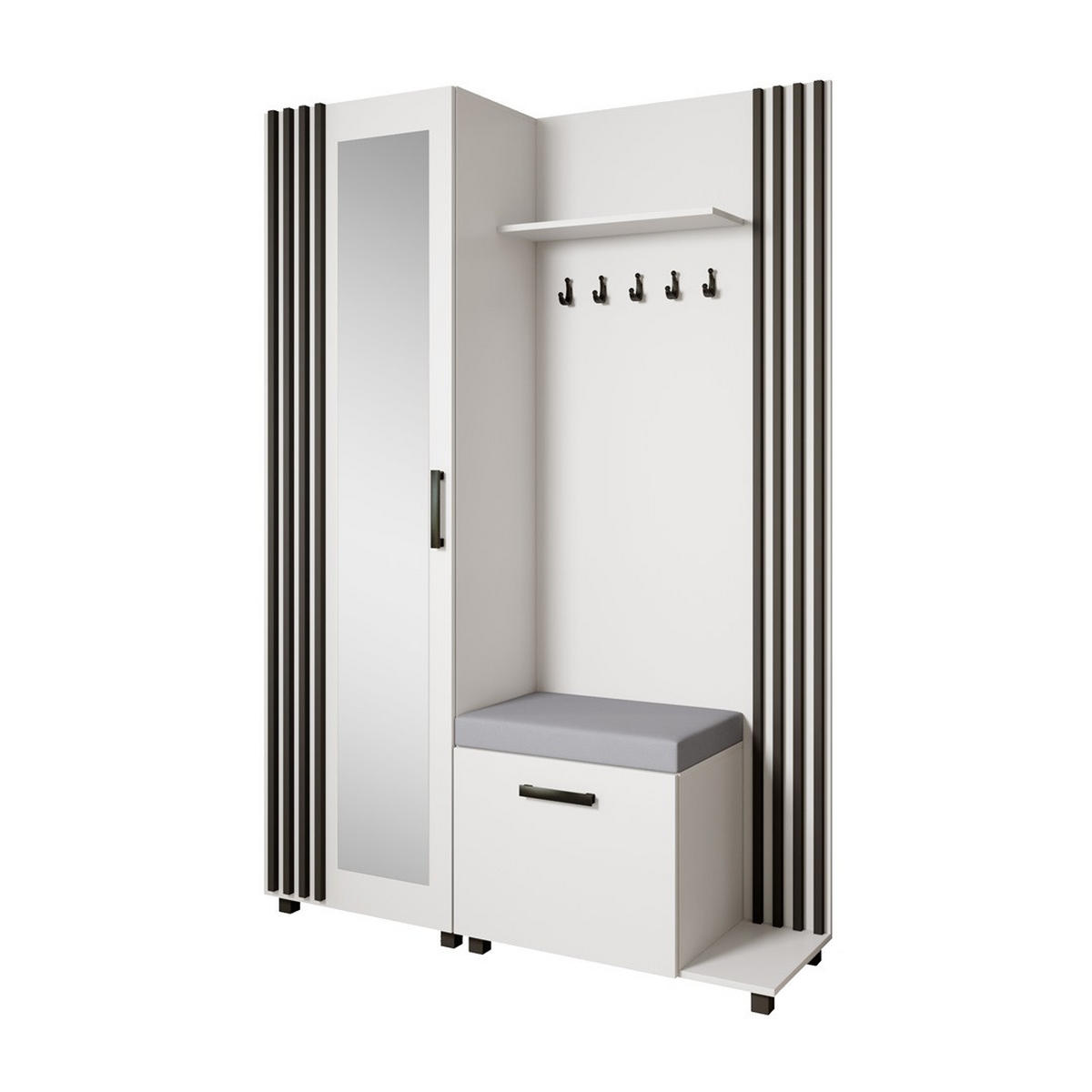 GARDEROBENSCHRANK Livia mit Aufhängern und Spiegel, Weiß, rechts - Schwarz/Weiß, Holzwerkstoff (137/207/42cm) - Beautysofa