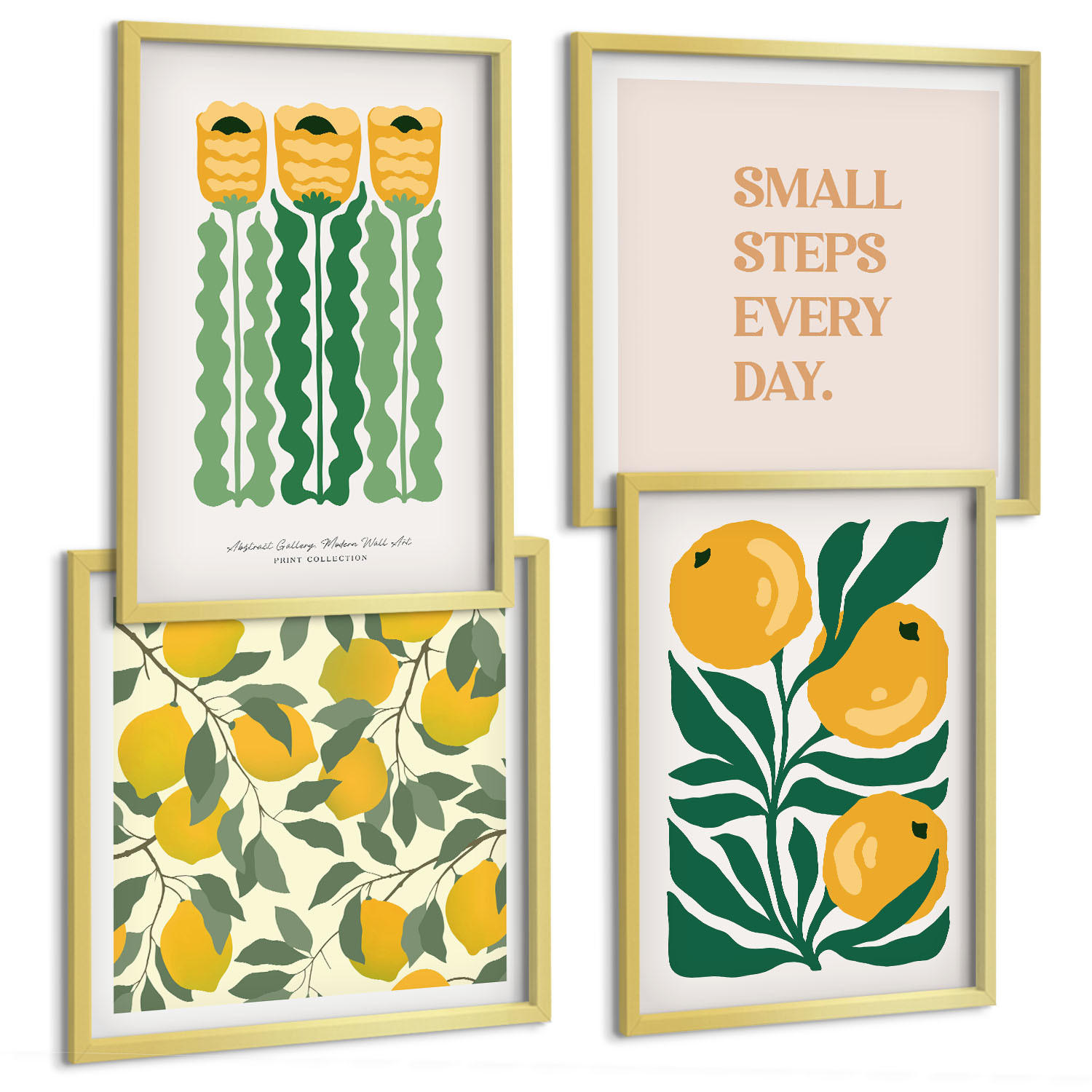 BILDER SET 4er Set - 50x50 cm & 40x60 cm Goldrahmen - Pflanzenmuster mit Blumen - Goldfarben, Kunststoff (50/50cm) - TULUP