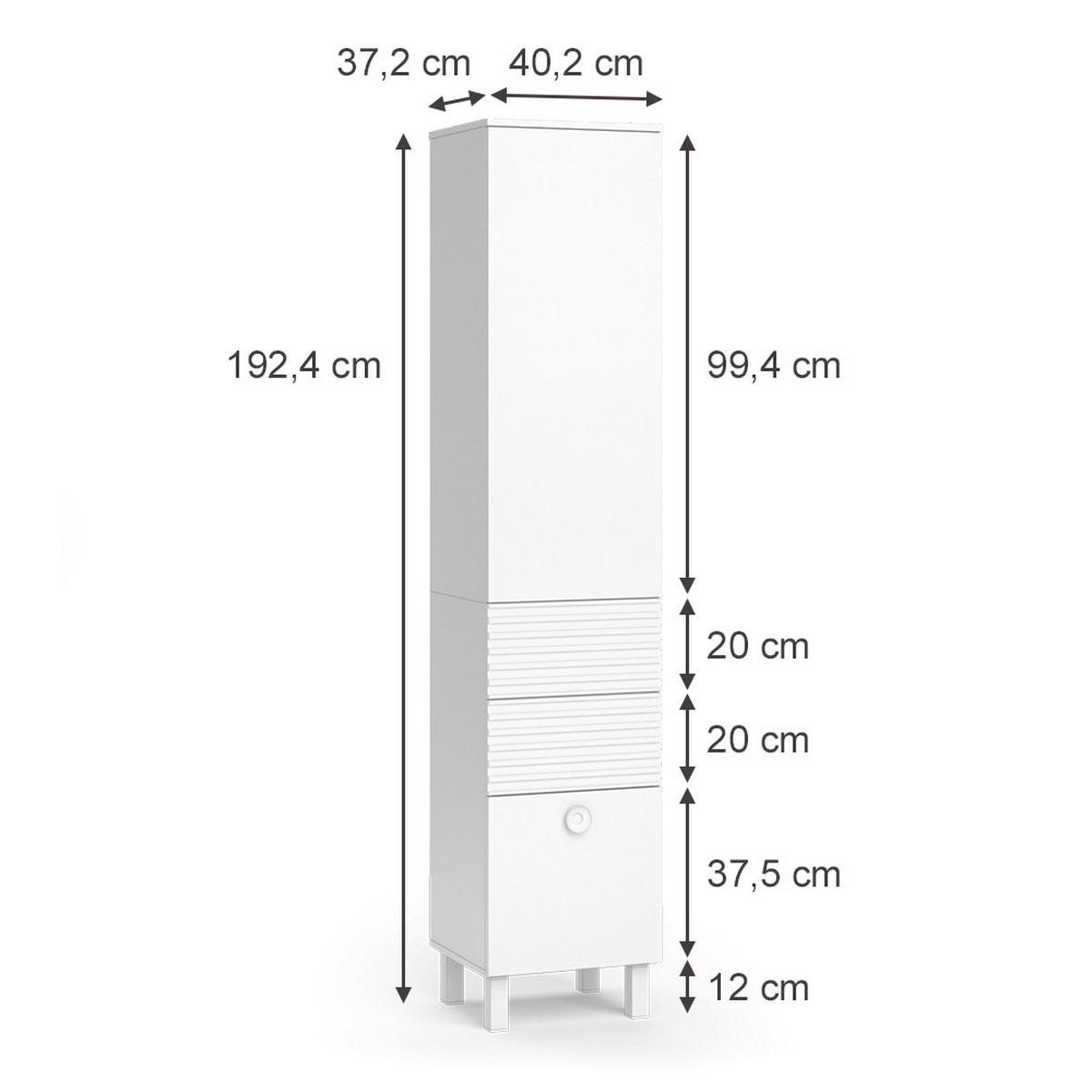 BADSCHRANK Sola Weiß 40.2 x 192.4 cm mit Tür und Schubladen - Weiß, Holzwerkstoff (40.2/192.4/37.2cm) - Vicco