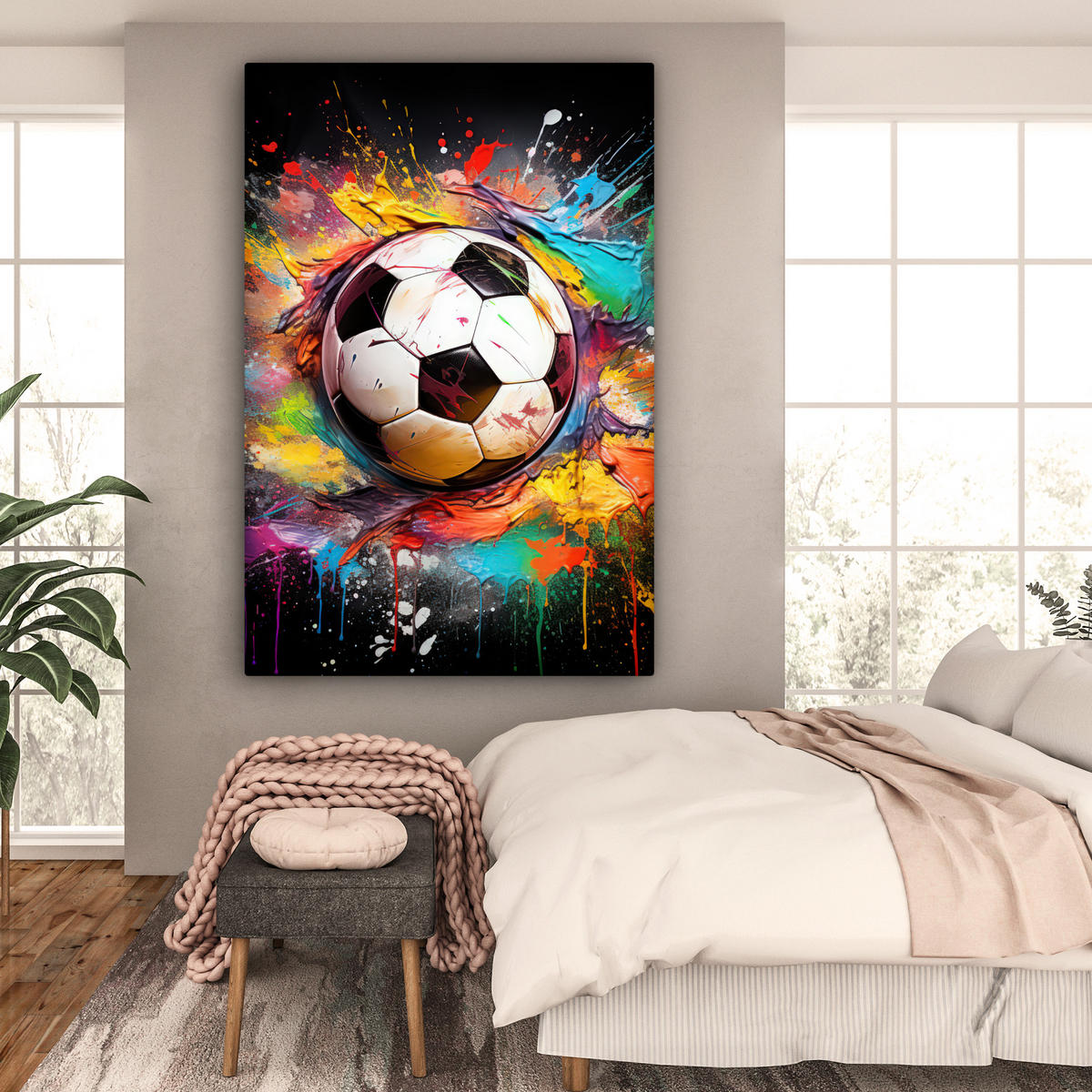 SLIKA NA PLATNU Nogomet 90x140 cm - bela, tekstil (90/140cm) - MuchoWow