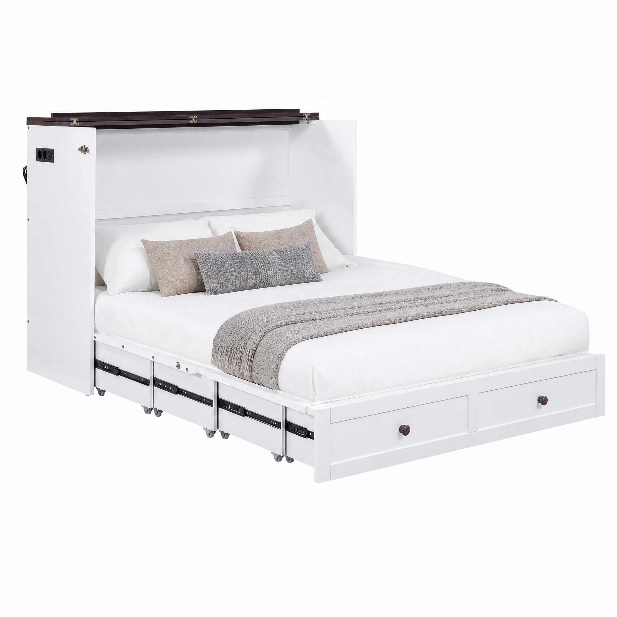 SCHRANKBETT wandelbar 140x200 cm mit Schublade, Regal und USB Weiß - Weiß, Holzwerkstoff (140/200cm) - Meubliv