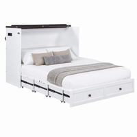 SCHRANKBETT wandelbar 140x200 cm mit Schublade, Regal und USB Weiß - Weiß, Holzwerkstoff (140/200cm) - Meubliv