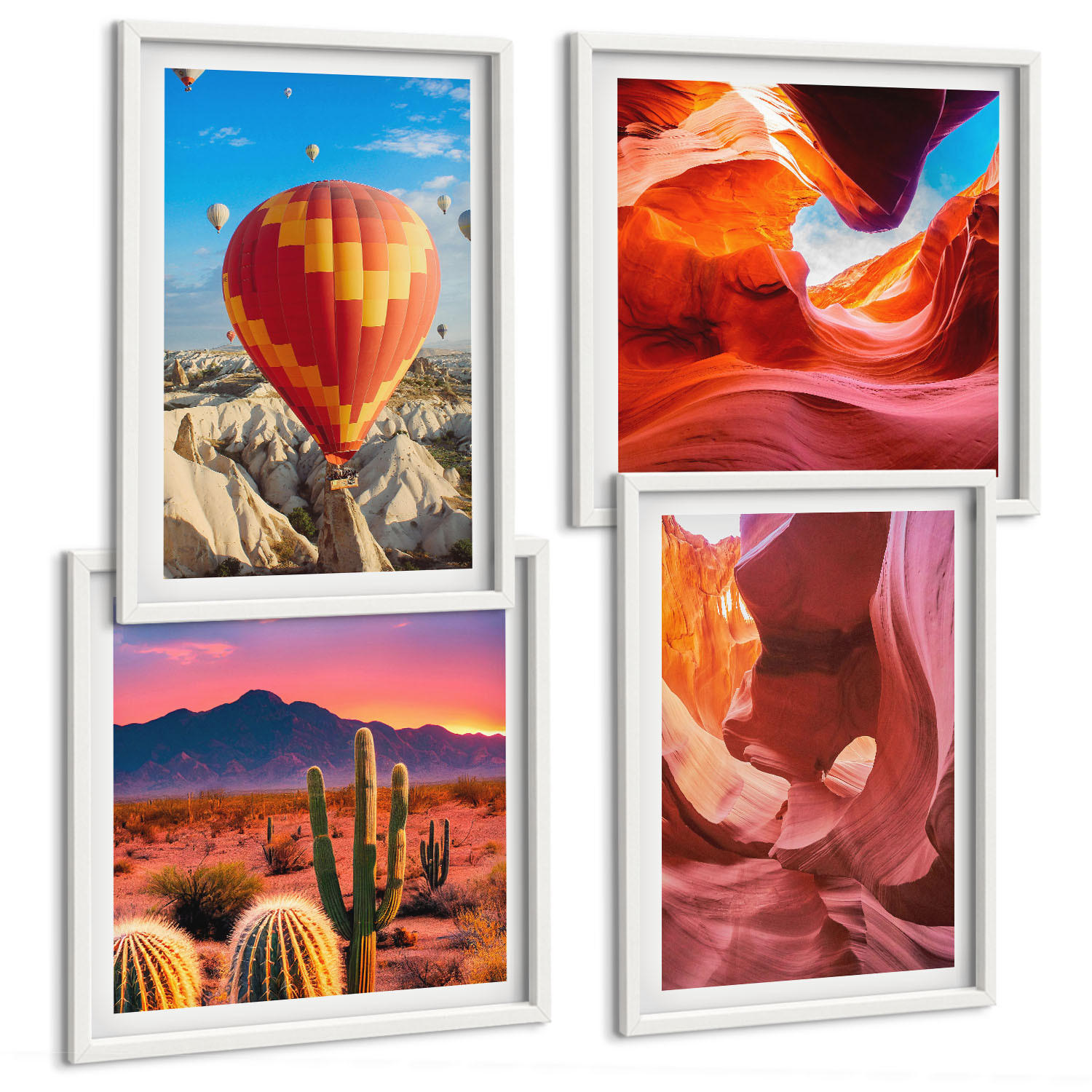 BILDER SET 4er Set - 50x50 cm & 40x60 cm Weißer Rahmen - Landschaften von Wüstenschluchten - Weiß, Kunststoff (50/50cm) - TULUP