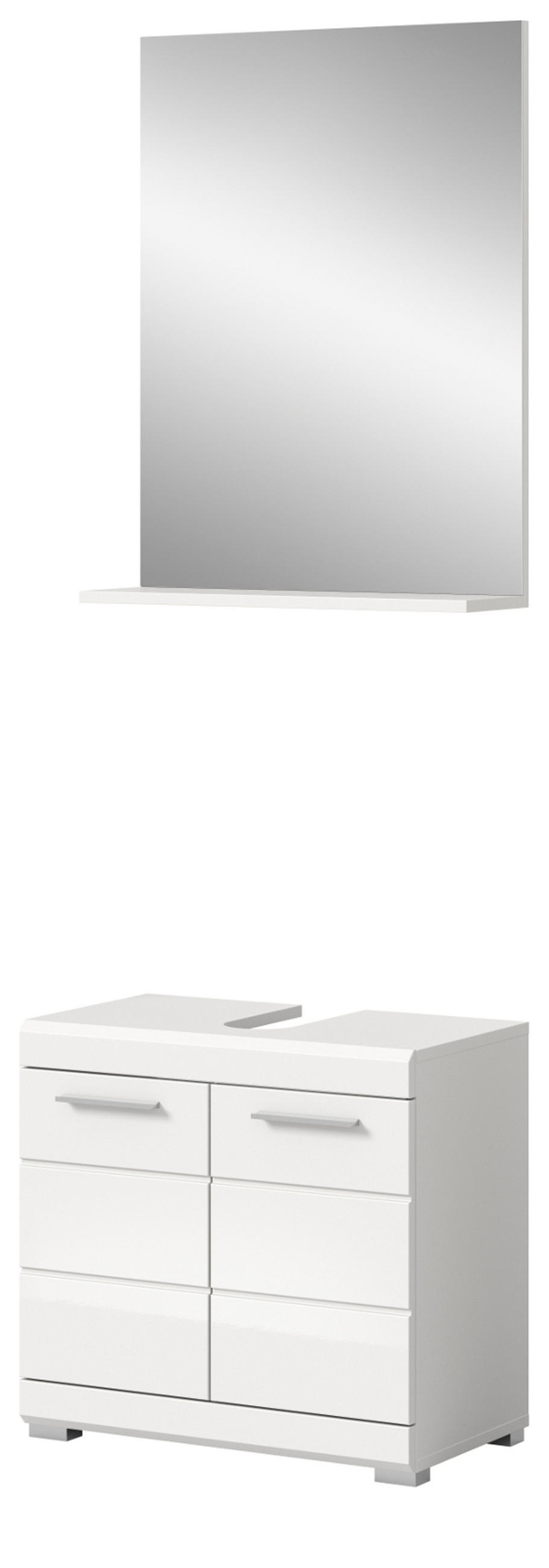 BADMÖBEL-SET weiß Hochglanz 2-teilig 60 cm, Kombination mit Spiegel - Weiß Hochglanz, Glas/Holzwerkstoff (60/191/34cm) - Inn.Furn