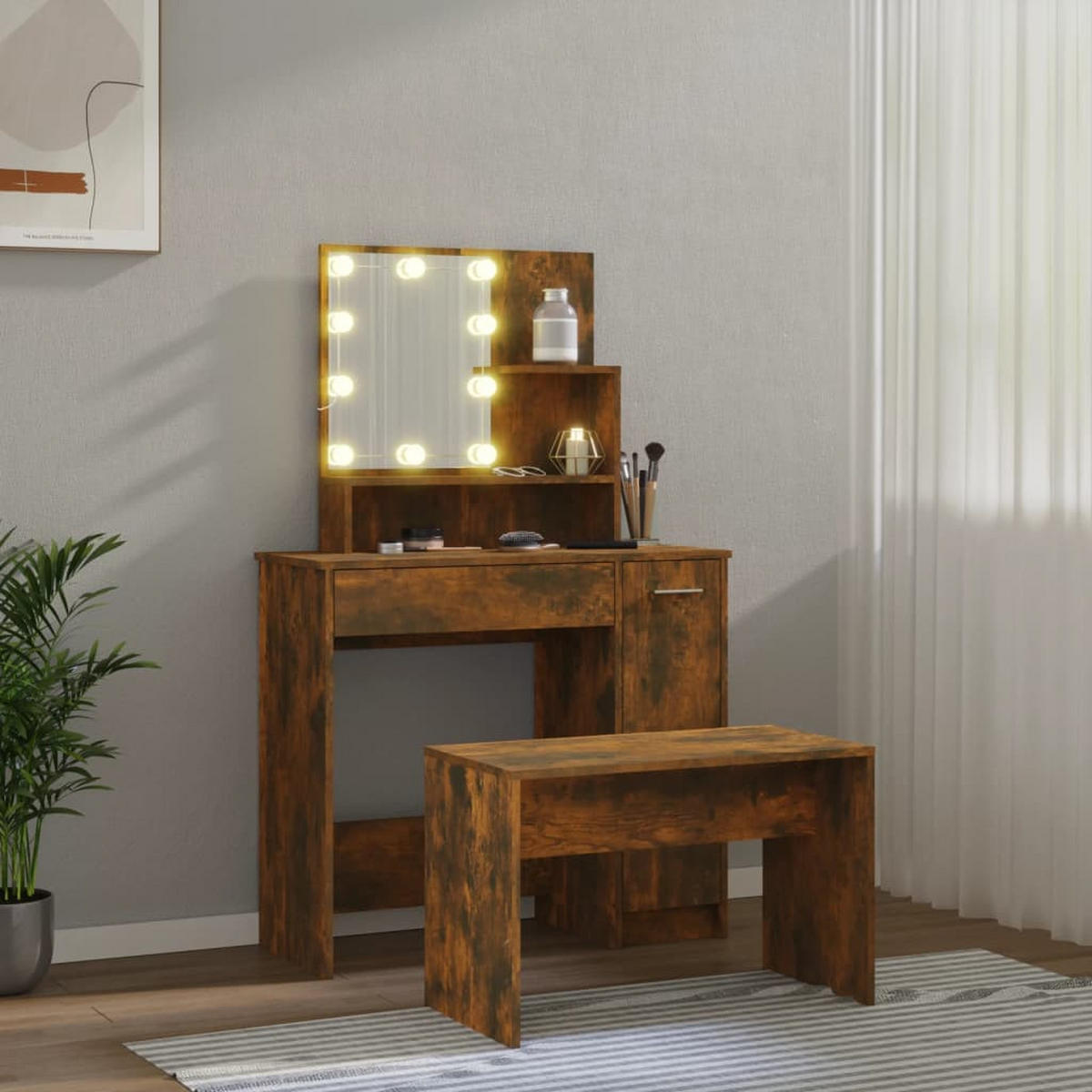 SCHMINKTISCH Donohue 86.5/35/136 cm - Taupe, Holzwerkstoff (86.5/136/35cm) - Nettlife