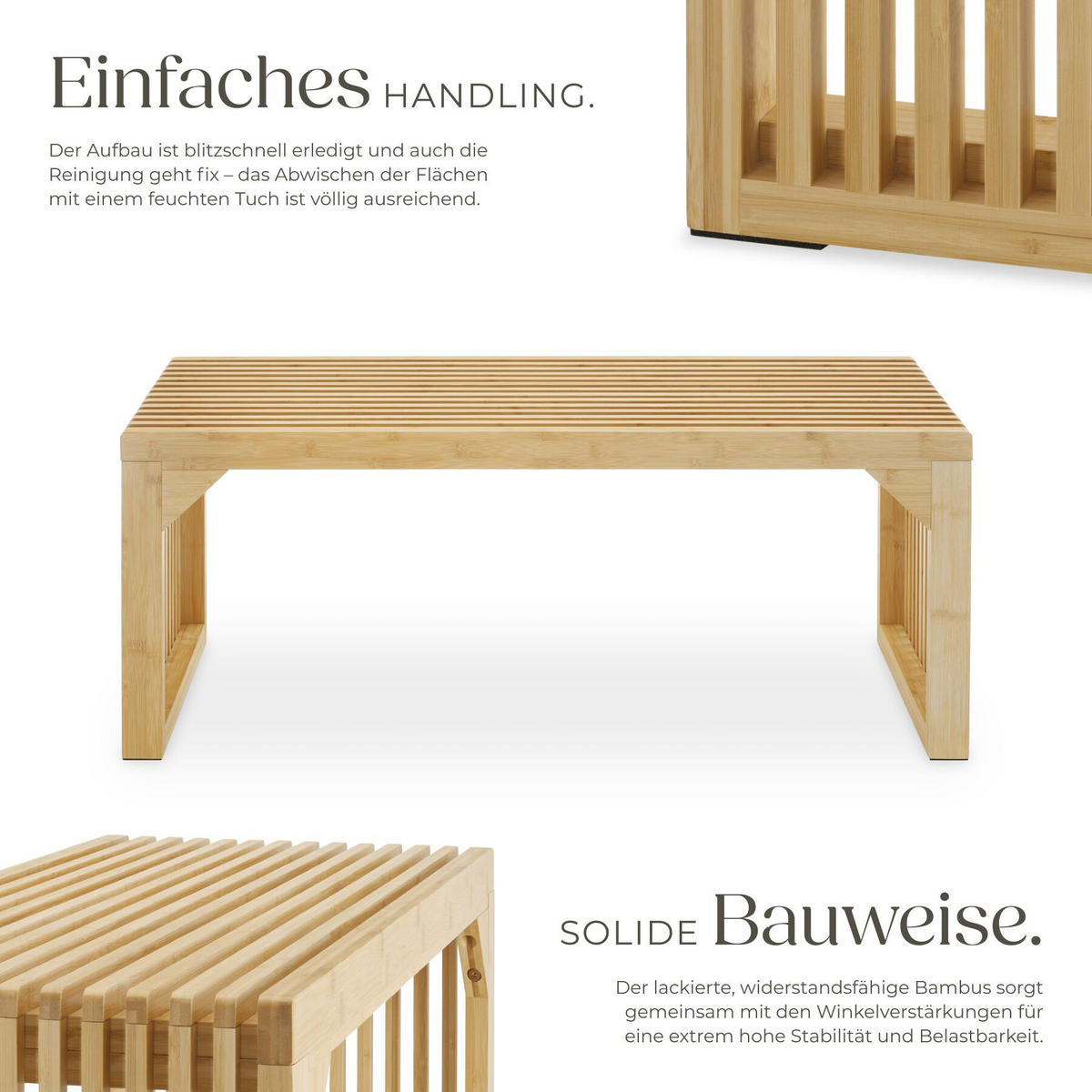 SITZBANK Ribb, Belastbarkeit 350 kg, Bambus - Beige, Holz (104/43/35cm) - tectake