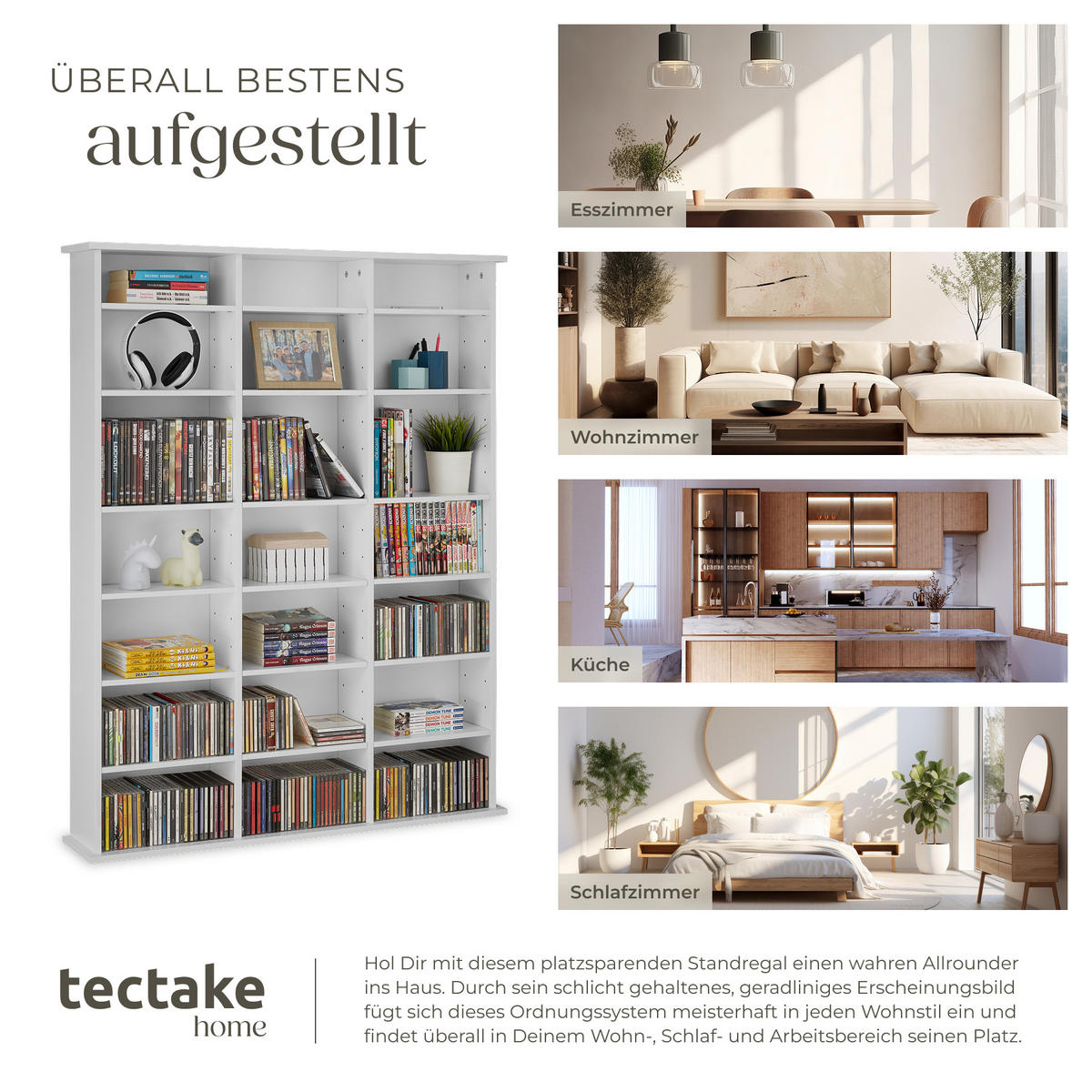 CD/DVD Regal Stevie,105,5 x 19 x 136,5 cm,weiß matt - Weiß, Holz (19/136.5/105.5cm) - tectake