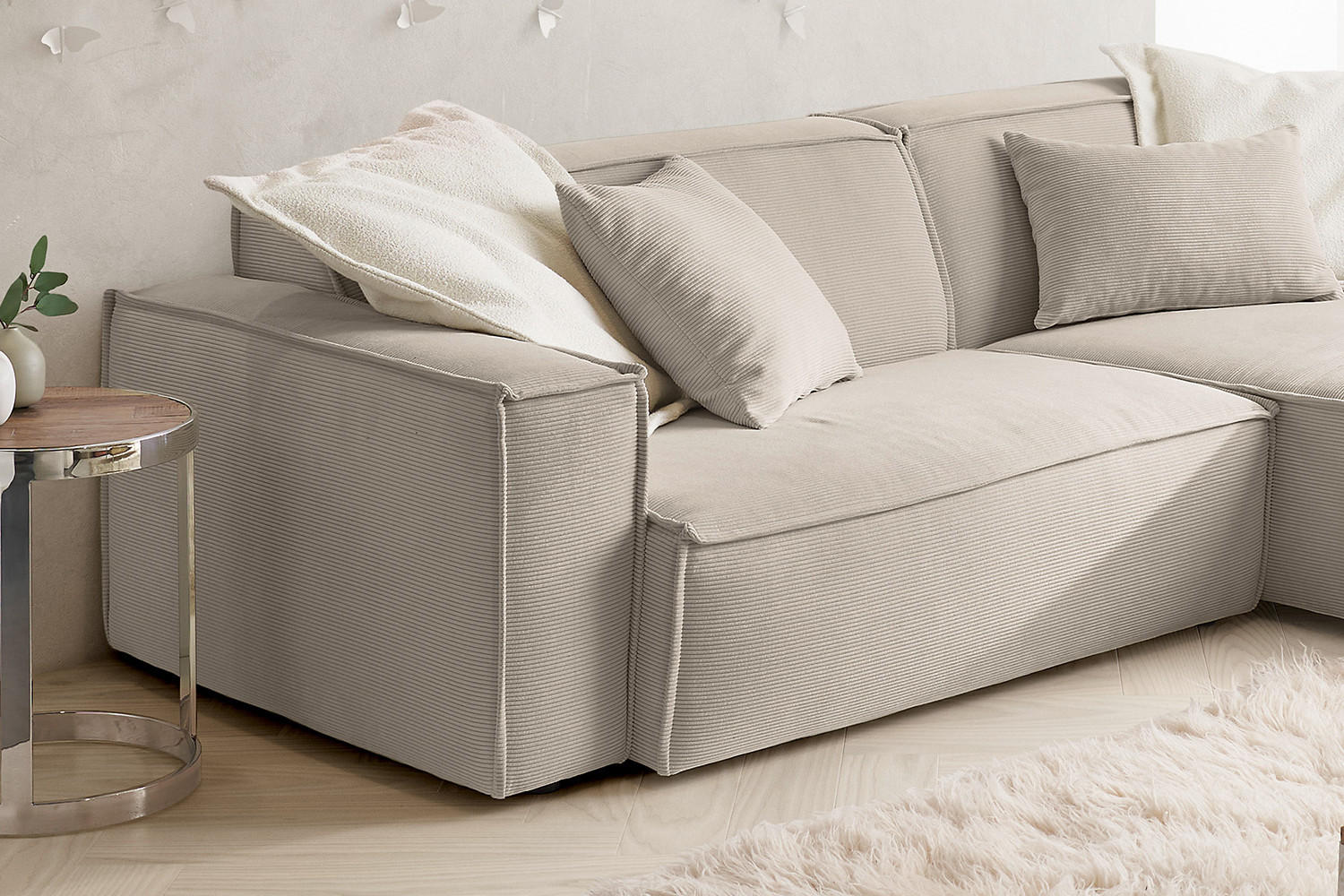 ECKSOFA SAMU Beige Cord - Beige/Schwarz, Textil (276/168cm) - KAWOLA